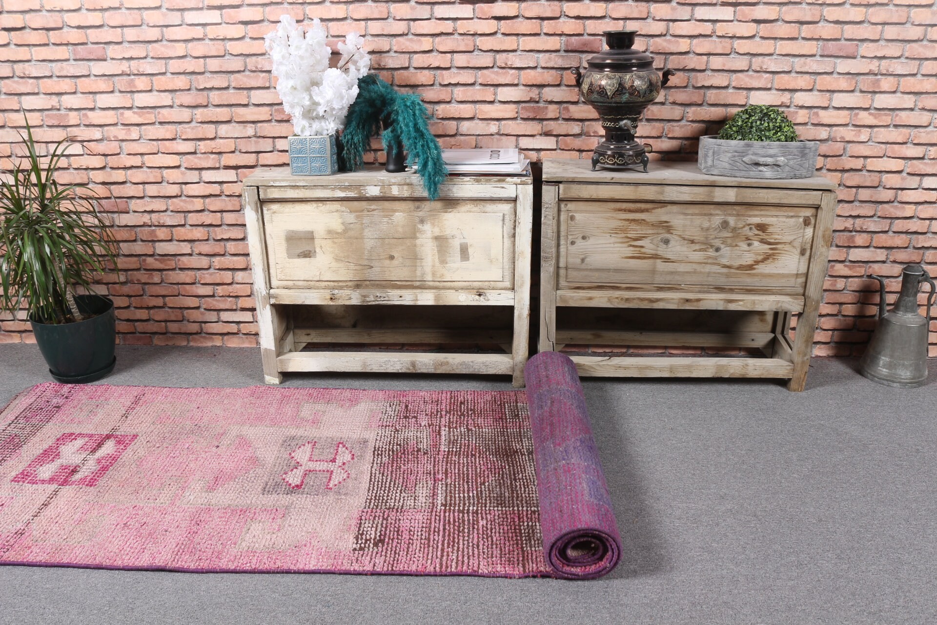 Pastel Halı, Mor Antika Halı, Koşucu Halıları, Koridor Halısı, Türk Halısı, 2.6x10.4 ft Koşucu Halısı, Yatak Odası Halısı, Vintage Halı, Fas Halıları