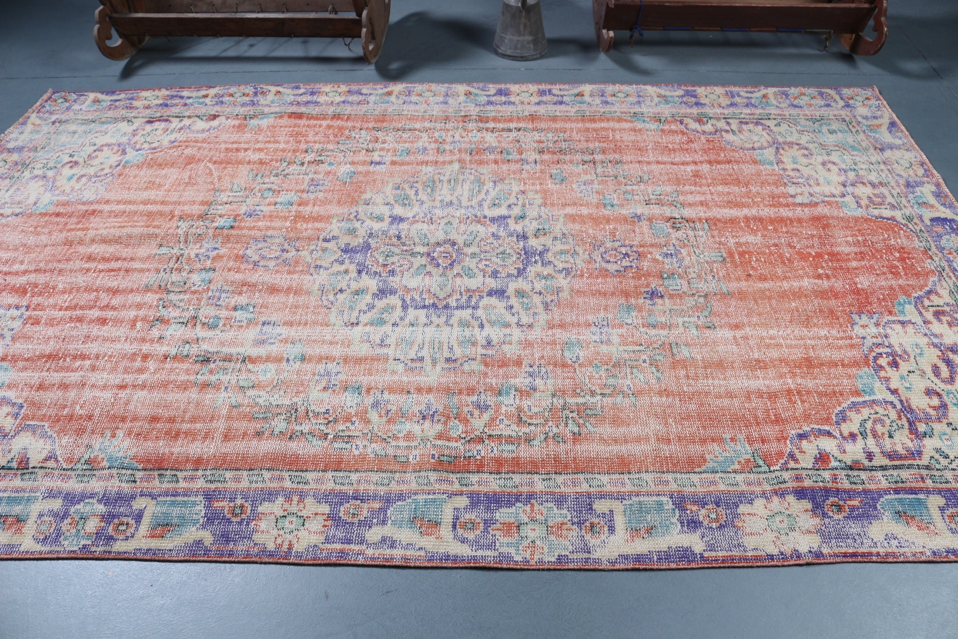 Wool Rug, Dining Room Rug, Orange  5.8x9.5 ft Large Rugs, Salon Rug, Vintage Rug, Floor Rugs, Turkish Rug