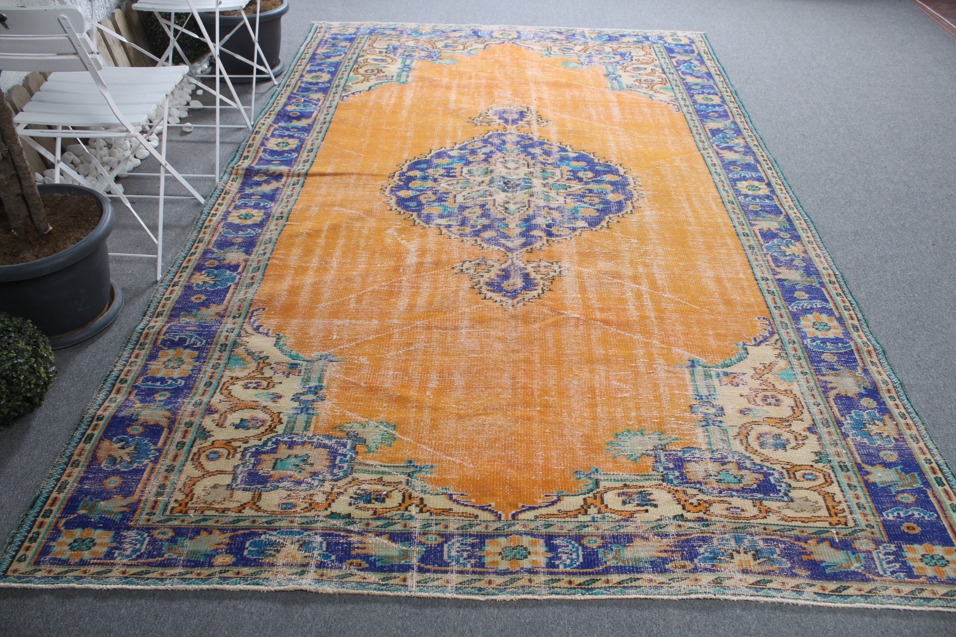 Havalı Halı, Soluk Halı, Oturma Odası Halısı, 6.6x10.5 ft Büyük Halılar, Salon Halıları, Antika Halı, Turuncu Ev Dekor Halıları, Türk Halıları, Vintage Halılar