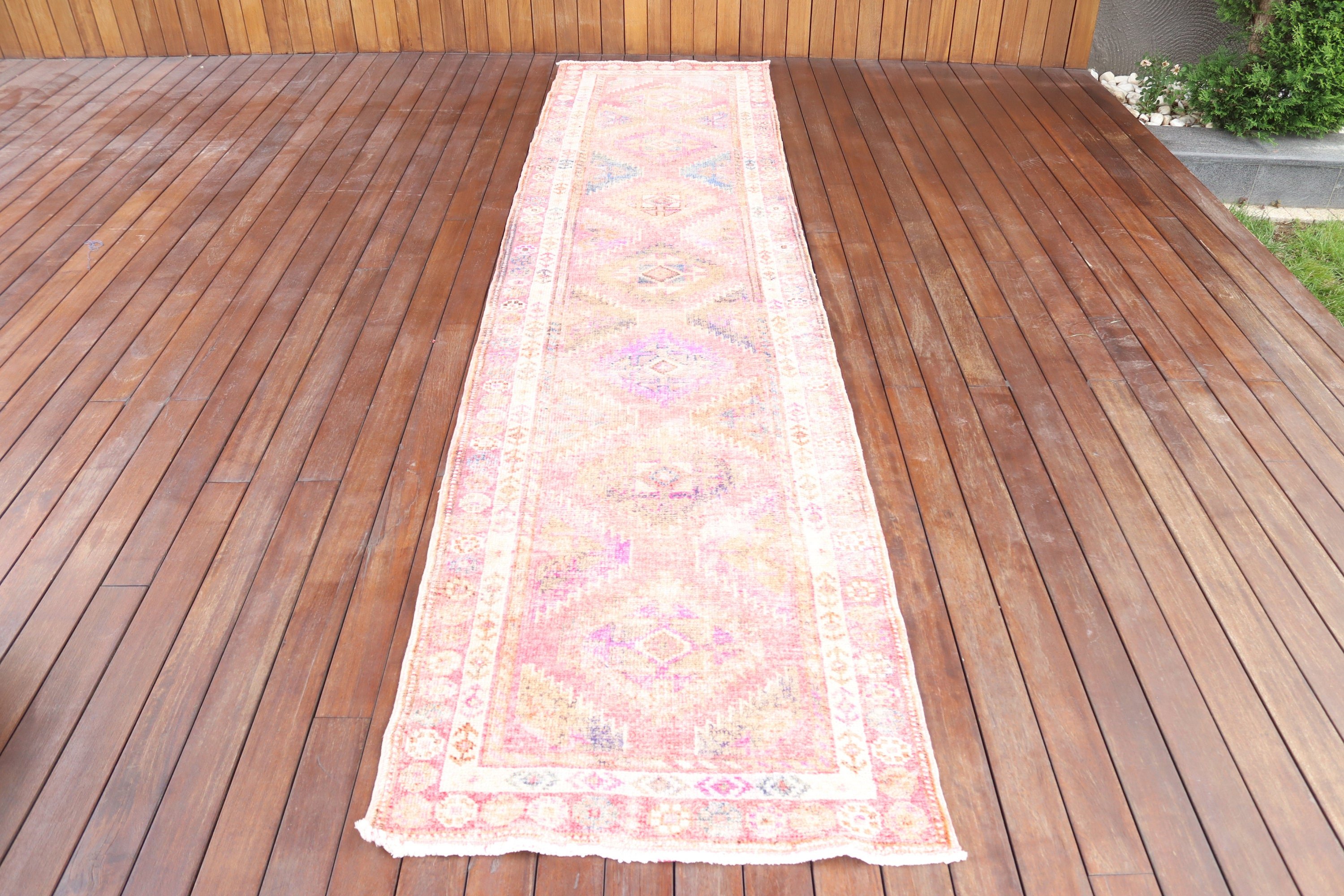 2.6x11.5 ft Runner Rug, Statement Rug, Long Runner Rugs, Oushak Rug, Turkish Rugs, Pink Anatolian Rug, Rugs for Corridor, Vintage Rug