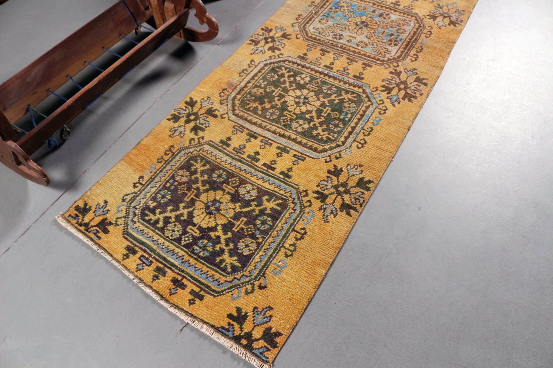 Koridor Halısı, Merdiven Halıları, Yün Halı, Sarı Mutfak Halıları, Vintage Halı, 2.8x9.9 ft Runner Halısı, Runner Halıları, Türk Halıları, Oryantal Halı