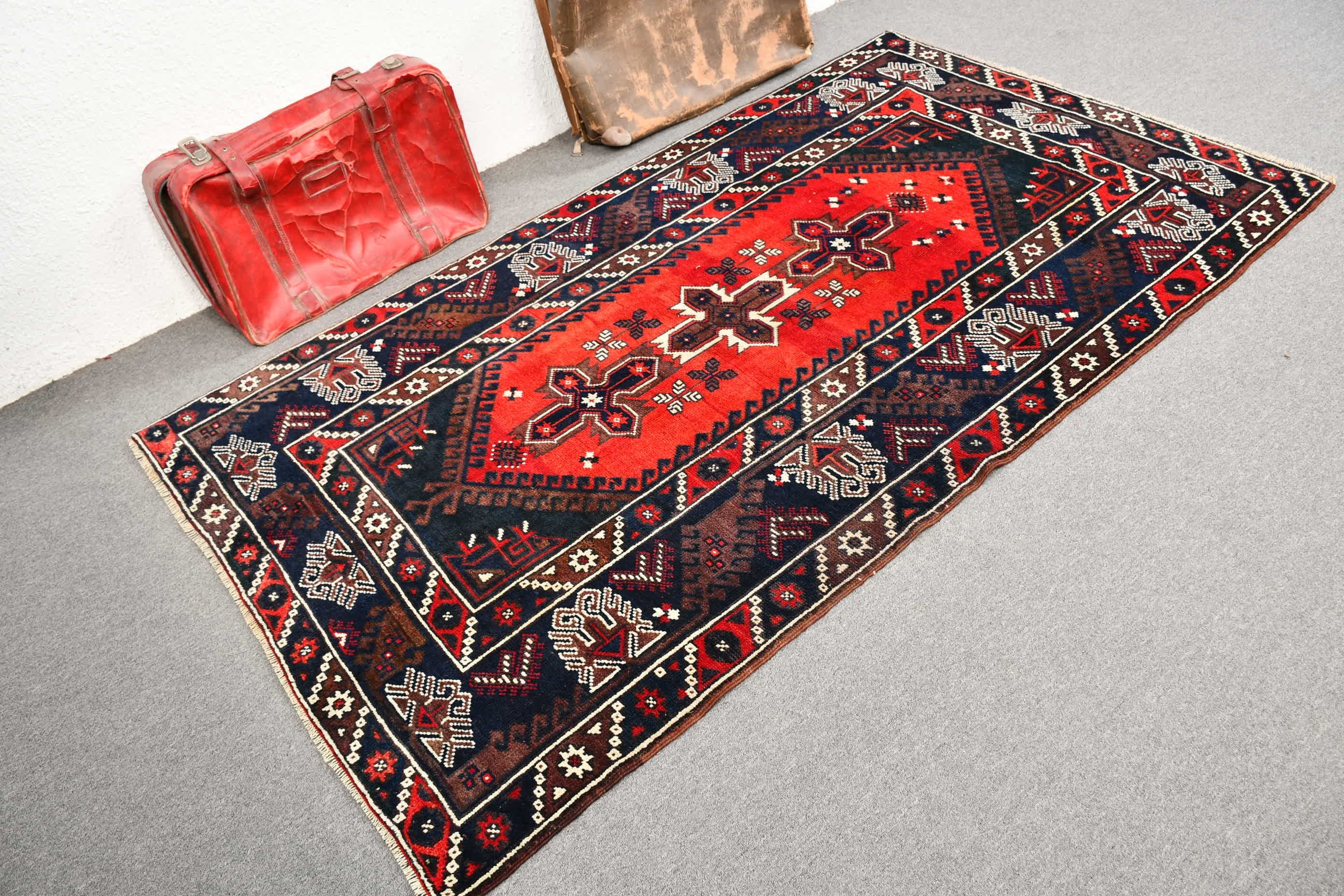 Floor Rug, Bedroom Rugs, Flatweave Rug, Vintage Rug, Blue Moroccan Rug, Rugs for Indoor, Cool Rug, Turkish Rug, 4.3x7.4 ft Area Rugs
