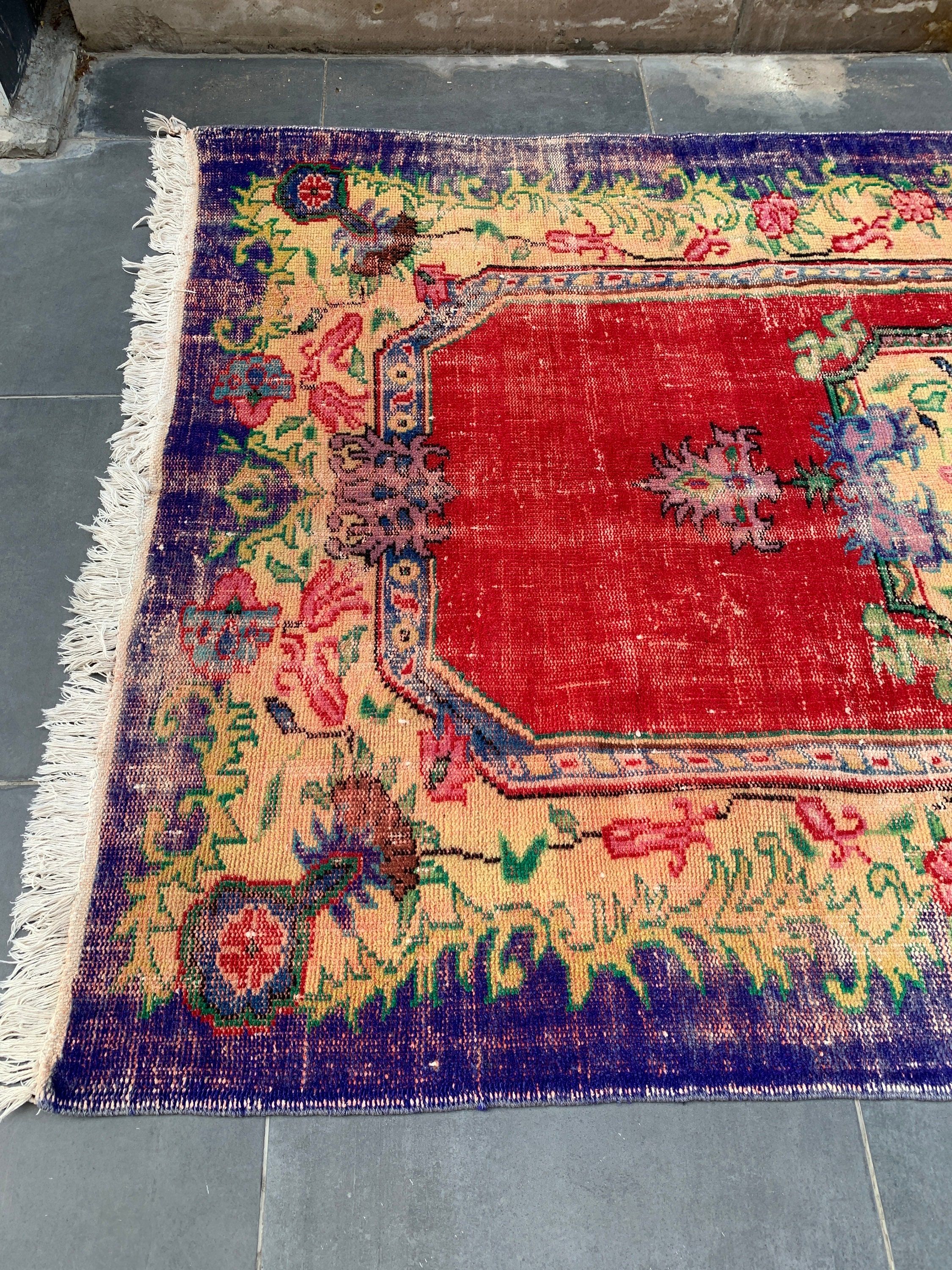 Turkish Rug, 5.2x7.7 ft Large Rugs, Living Room Rug, Distressed Rug, Vintage Rug, Floor Rugs, Red Wool Rug, Bedroom Rug