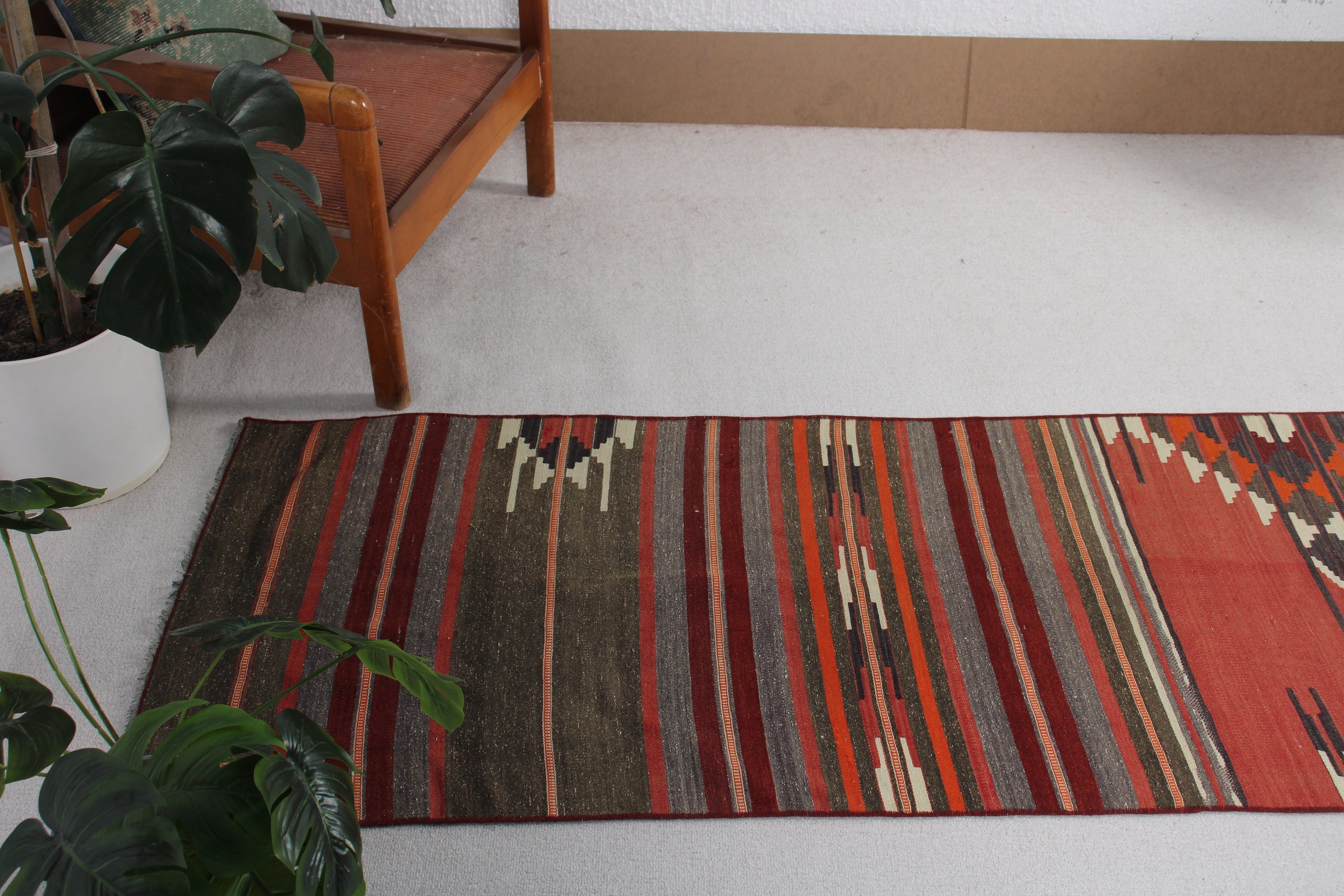 2.2x9.8 ft Runner Halıları, Kırmızı Geometrik Halı, Runner Halıları, Koridor Halısı, Vintage Halı, Ev Dekor Halısı, Türk Halıları, Kilim, Nötr Halılar