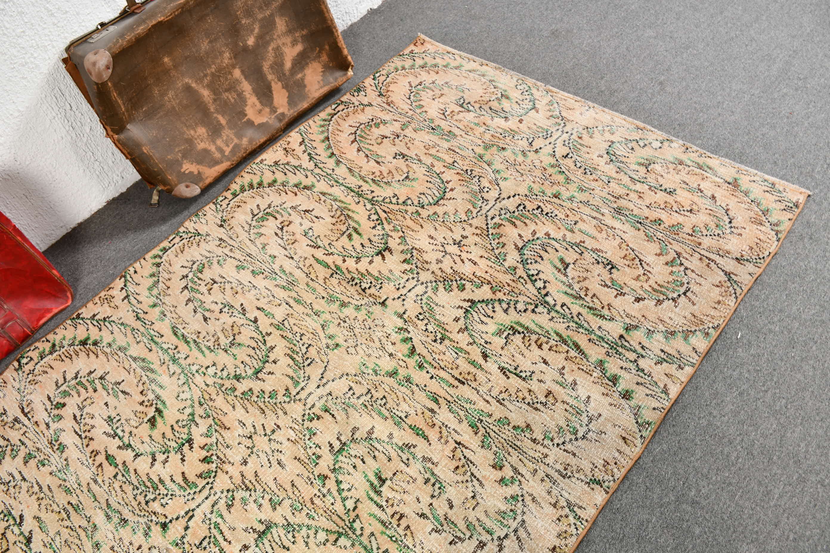 Vintage Halı, Mutfak Halısı, 4.3x7.4 ft Alan Halısı, Yer Halısı, Turuncu Yün Halı, El Dokuma Halılar, Yün Halılar, Türk Halısı, Oturma Odası Halıları