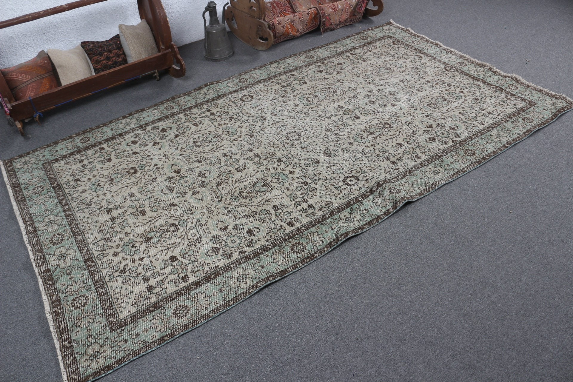 Yemek Odası Halısı, Yün Halısı, Sanat Halısı, Vintage Halılar, Türk Halıları, Oturma Odası Halıları, Yatak Odası Halısı, 4.8x8.7 ft Büyük Halılar, Yeşil Ev Dekor Halıları