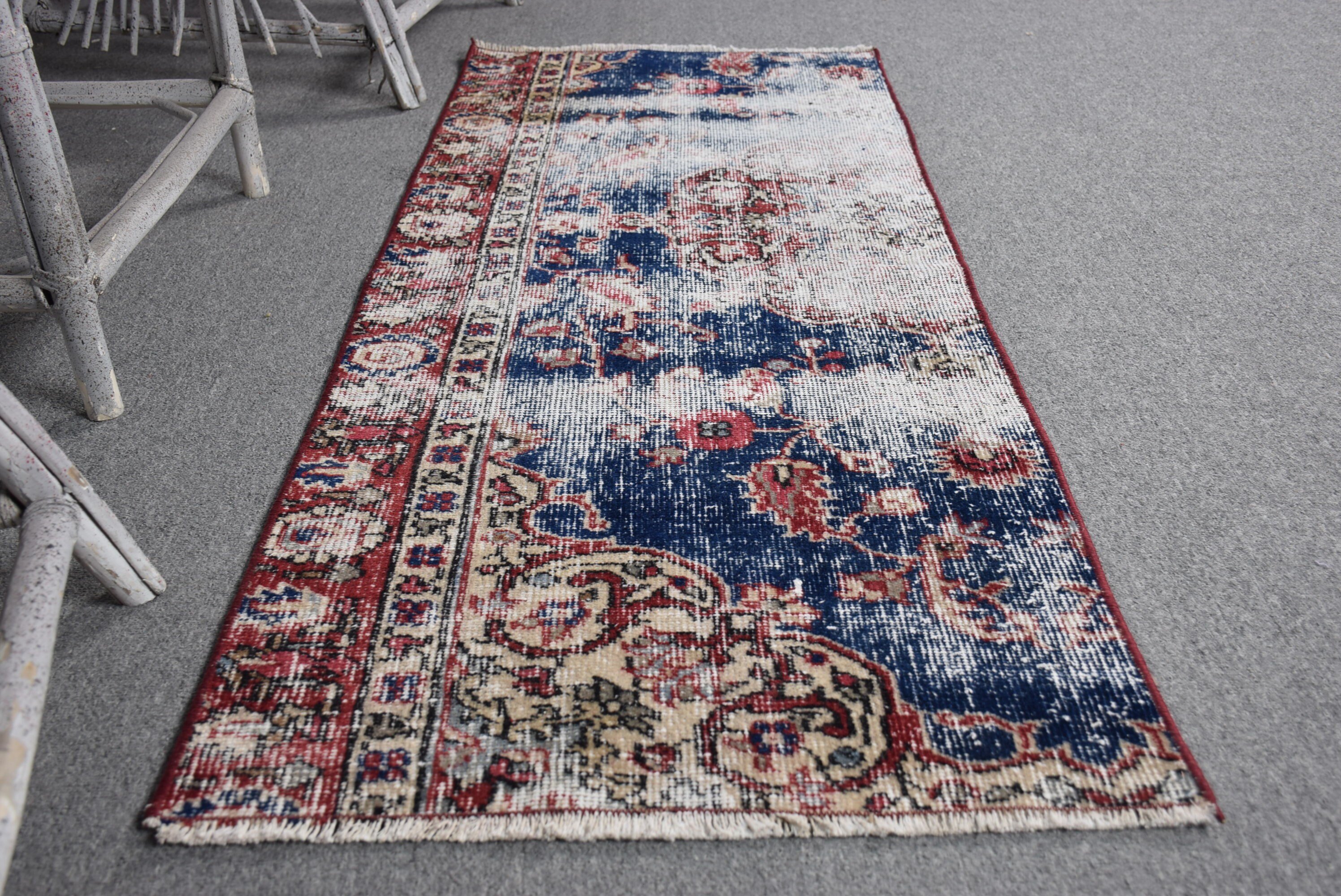 Moroccan Rug, Vintage Rug, Door Mat Rugs, Nursery Rug, Turkish Rug, 1.9x4.7 ft Small Rug, Rugs for Entry, Blue Bedroom Rug