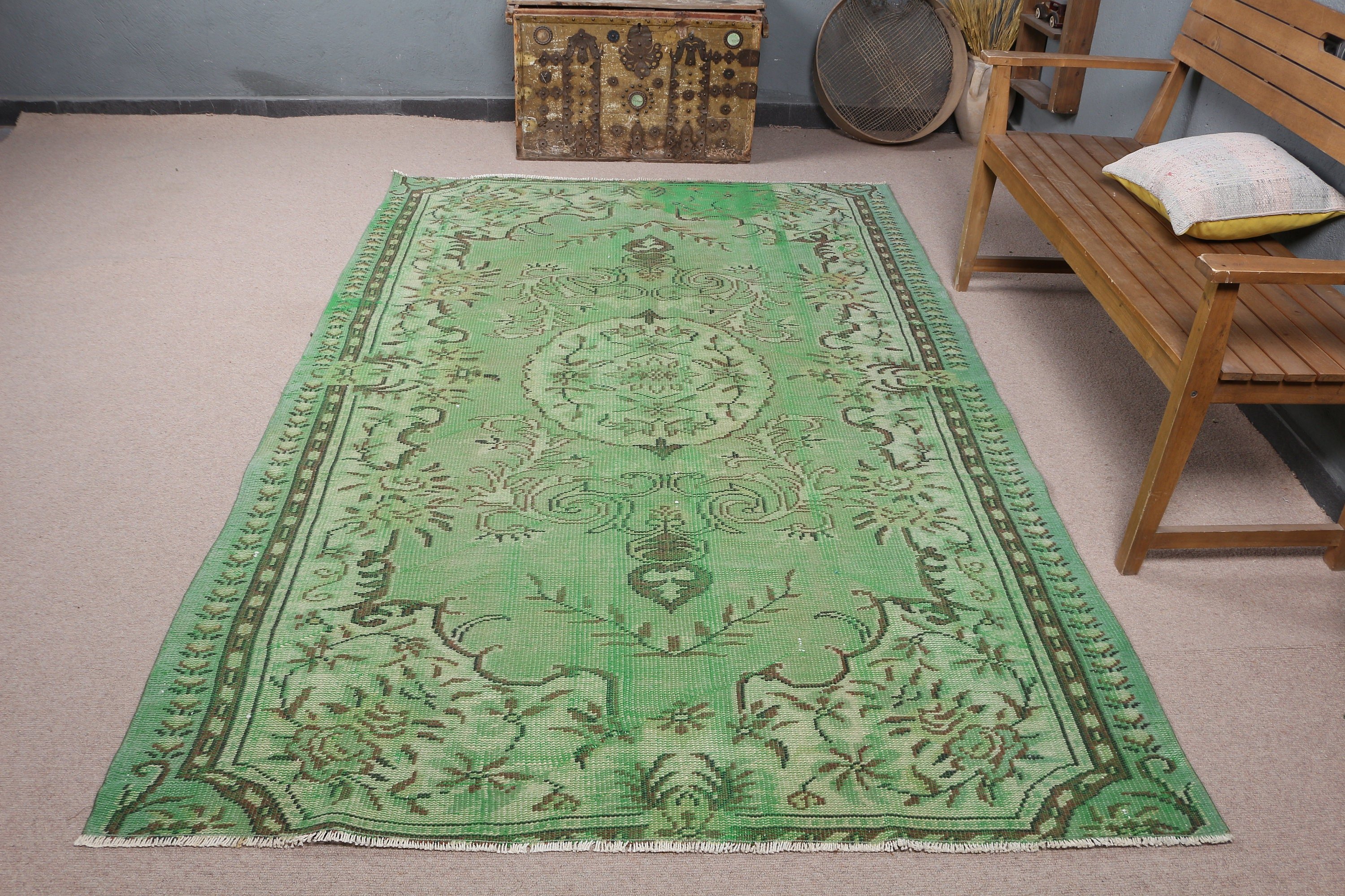 Green Floor Rugs, Turkish Rugs, Dining Room Rug, Wool Rug, Vintage Rug, Wedding Rugs, Living Room Rug, Anatolian Rug, 5.4x8.4 ft Large Rugs