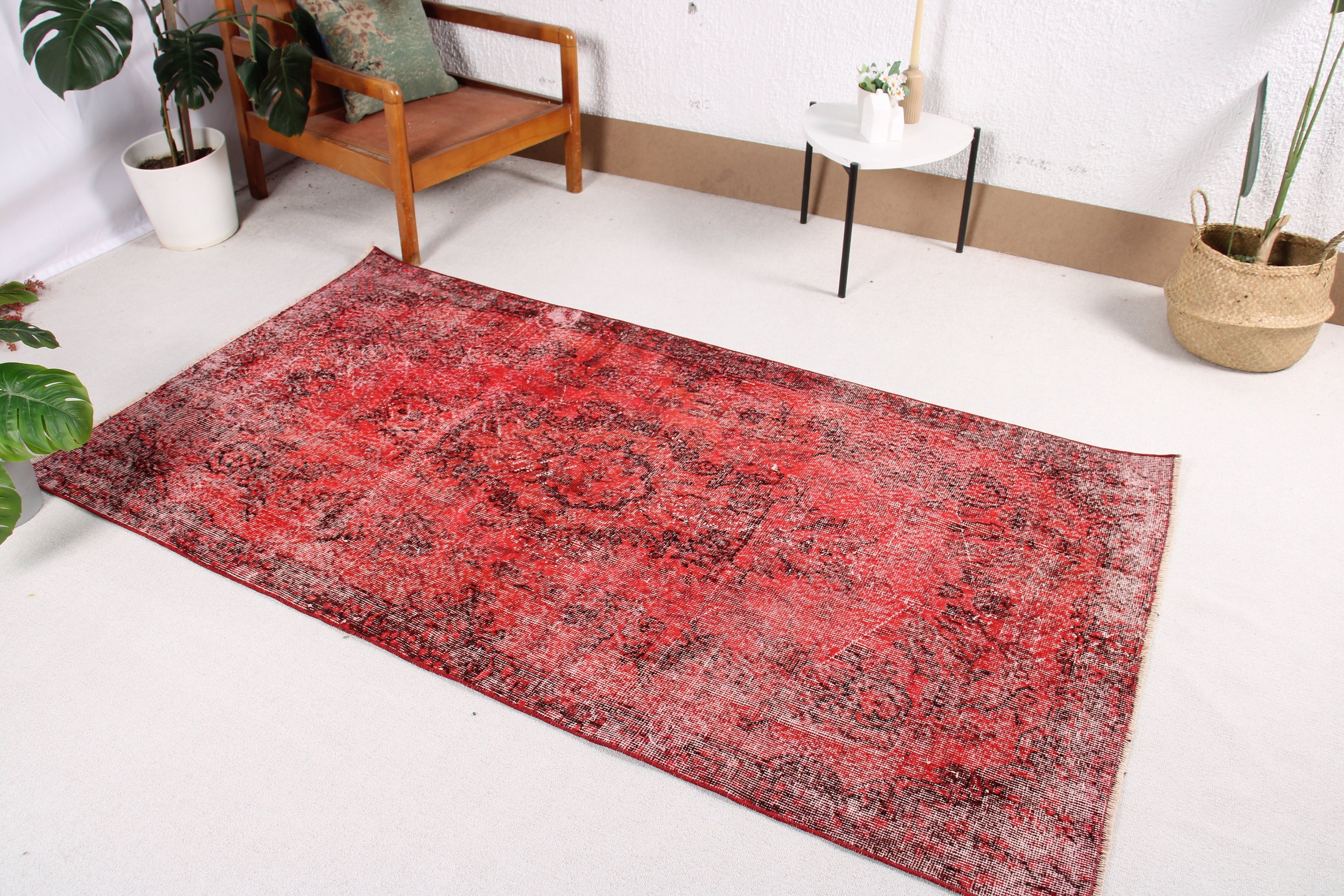 Turkish Rug, Oriental Rug, Vintage Rug, 3.7x6.8 ft Area Rug, Rugs for Floor, Red Geometric Rugs, Kitchen Rug, Floor Rug, Home Decor Rugs