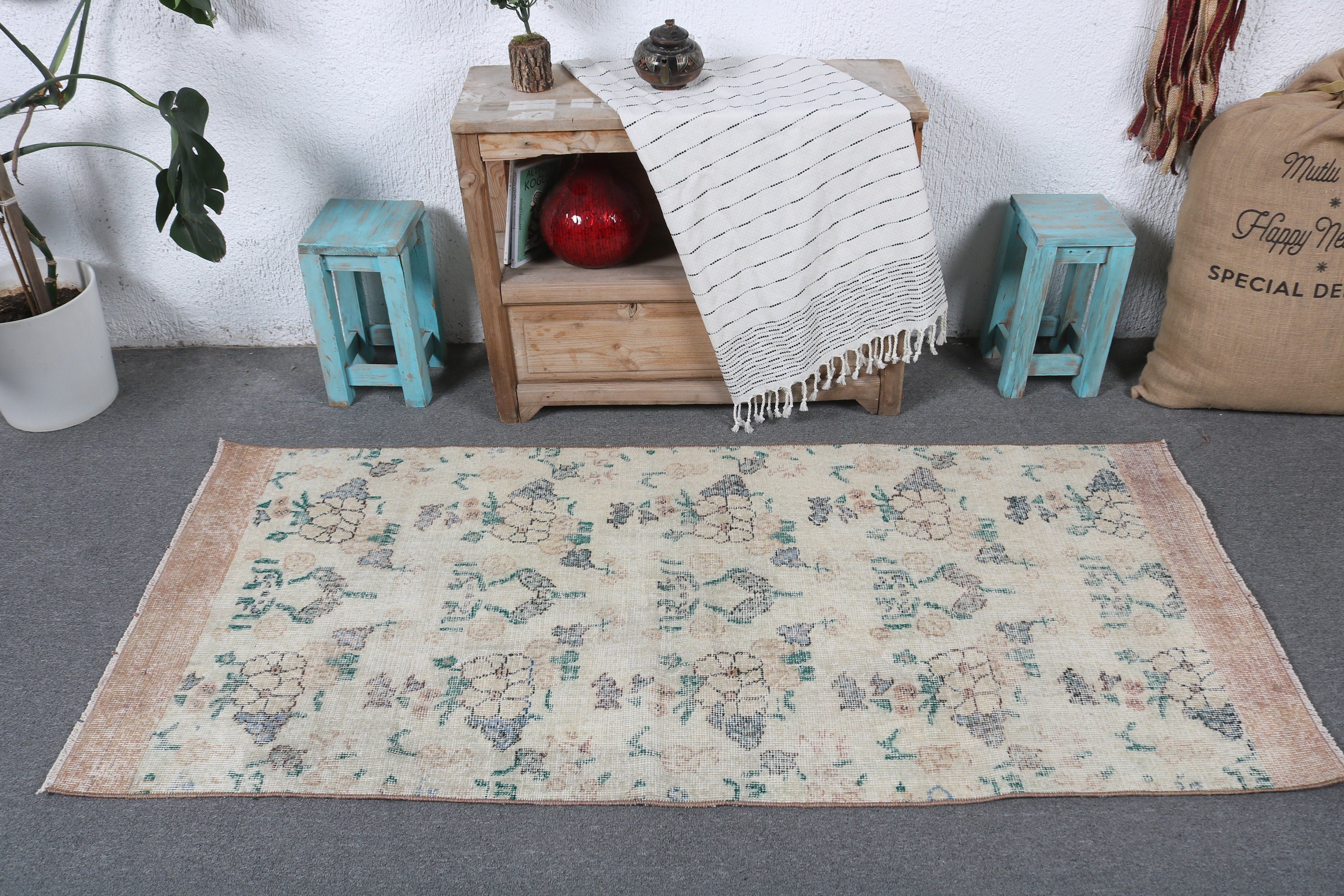 Kitchen Rug, Rugs for Decorative, Beige Floor Rugs, 2.6x6 ft Accent Rug, Vintage Rugs, Bedroom Rug, Nursery Rugs, Modern Rugs, Turkish Rug