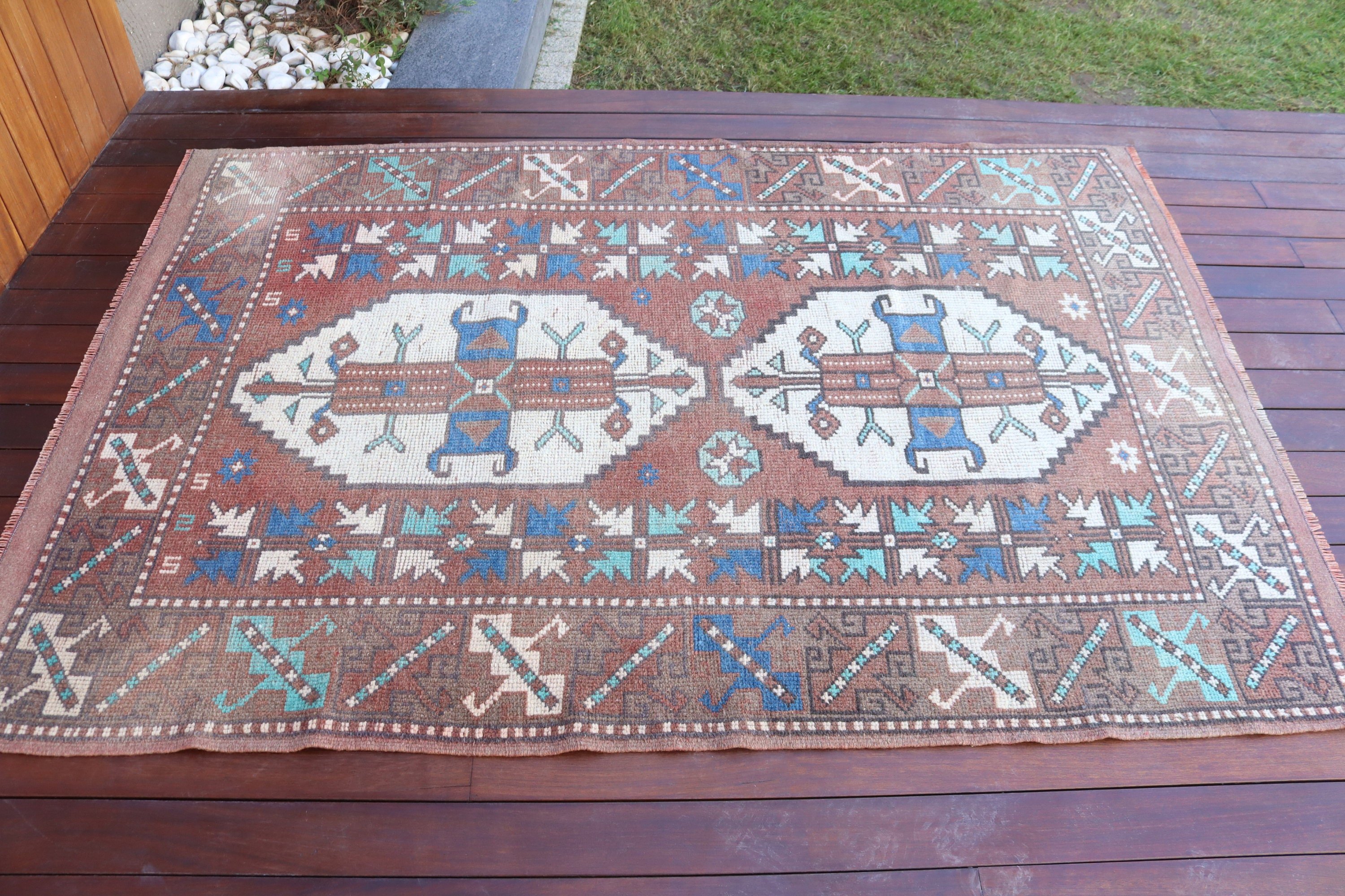 Çocuk Odası Halıları, Kahverengi Oryantal Halı, Vintage Halılar, Yer Halısı, 4,4x6,3 ft Alan Halısı, El Dokuma Halı, Türk Halısı, Boho Halısı, Modern Halı