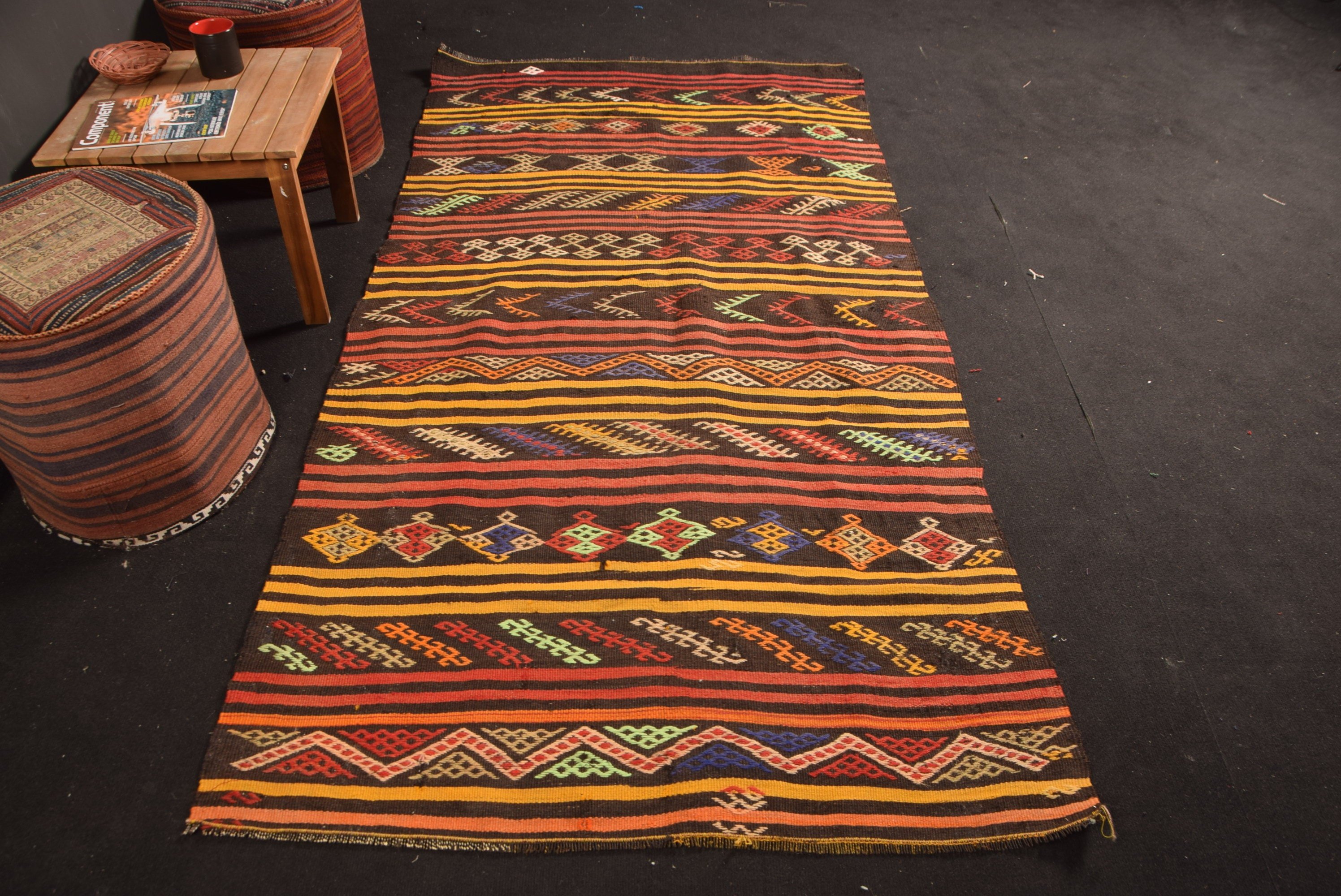 Retro Halı, Türk Halısı, 3,9x7,9 ft Alan Halısı, Yemek Odası Halıları, Oturma Odası Halısı, Yatak Odası Halısı, Kilim, Vintage Halı, Kırmızı Yün Halı, Soğuk Halı