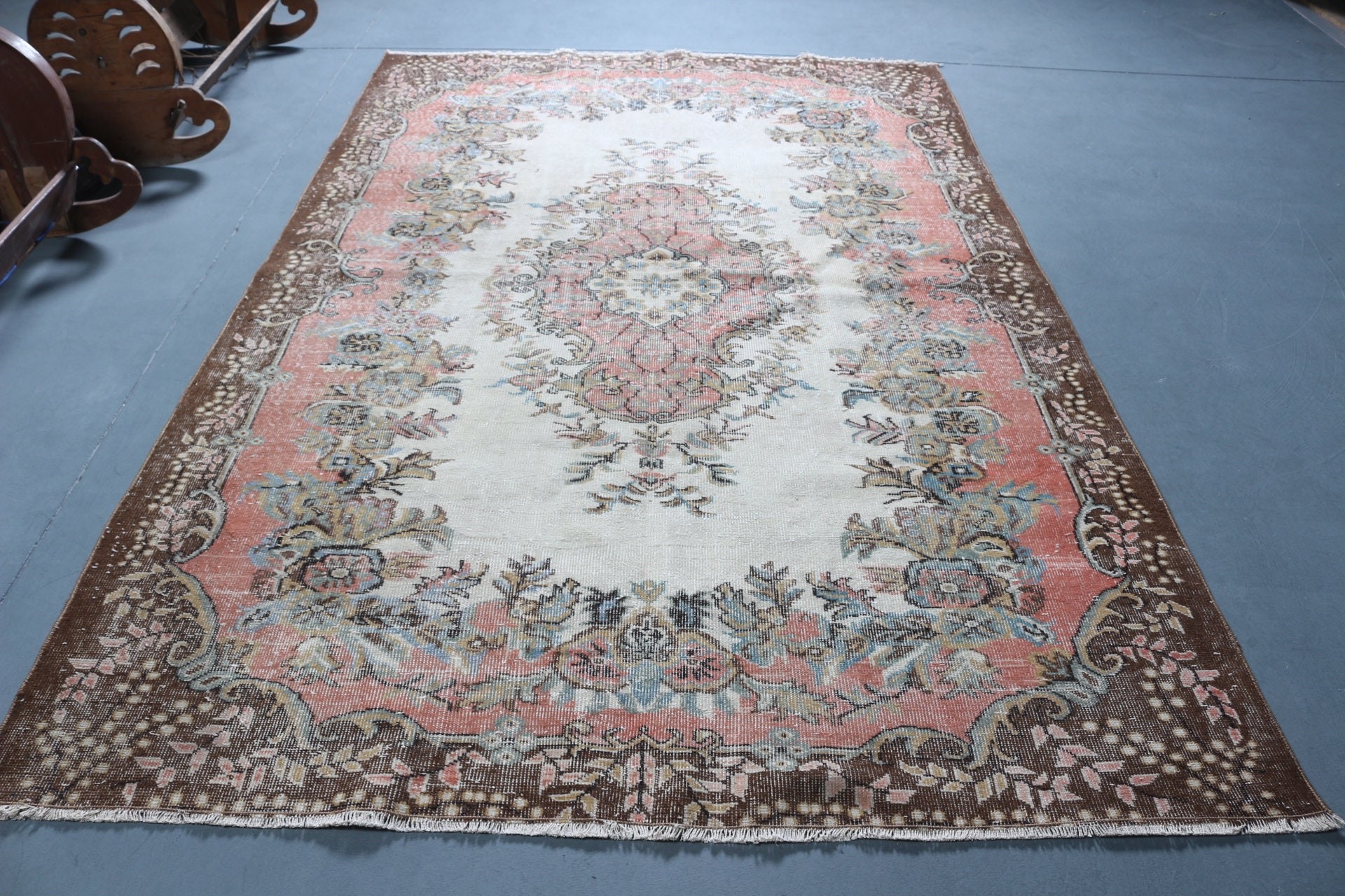 Sessiz Halı, Yemek Odası Halısı, Havalı Halı, Vintage Halı, Sanat Halıları, Türk Halıları, Yün Halı, Bej Ev Dekor Halıları, 6,2x9,4 ft Büyük Halı, Salon Halısı