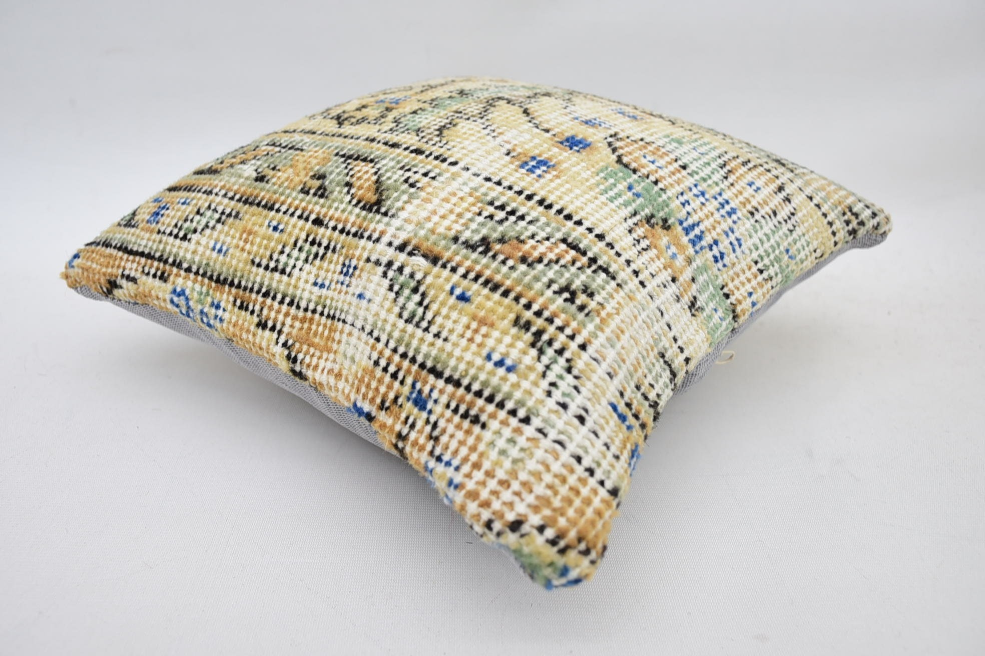 Turkish Kilim Pillow, 12"x12" Yellow Pillow Sham, Comfy Throw Pillow Cover, Ethnical Kilim Rug Pillow, Antique Pillows