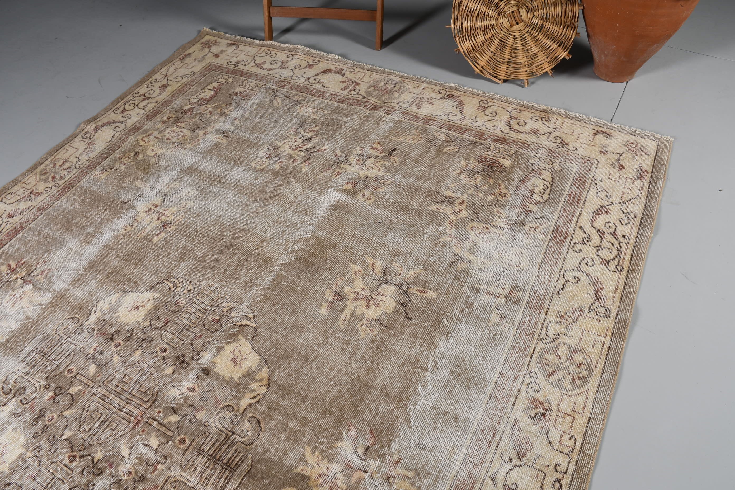 6.8x10.1 ft Large Rug, Nomadic Rug, Beige Wool Rug, Home Decor Rugs, Turkish Rugs, Living Room Rug, Vintage Rug, Cool Rug, Dining Room Rug