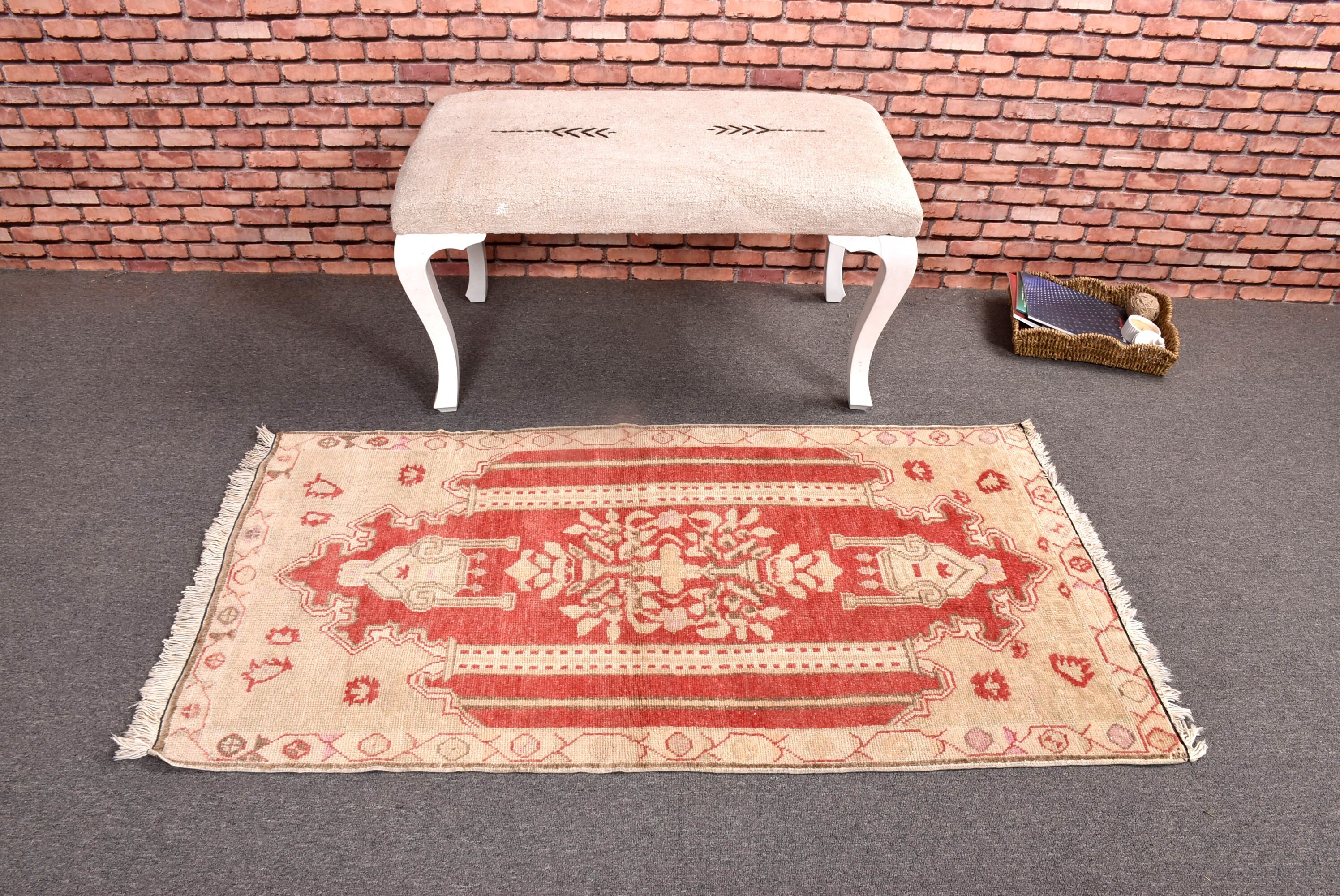 Vintage Halılar, Türk Halıları, Banyo Paspası Sevimli Halı, Modern Halı, Kırmızı Oushak Halıları, 2.6x4.8 ft Küçük Halı, Banyo Halısı, Mutfak Halısı