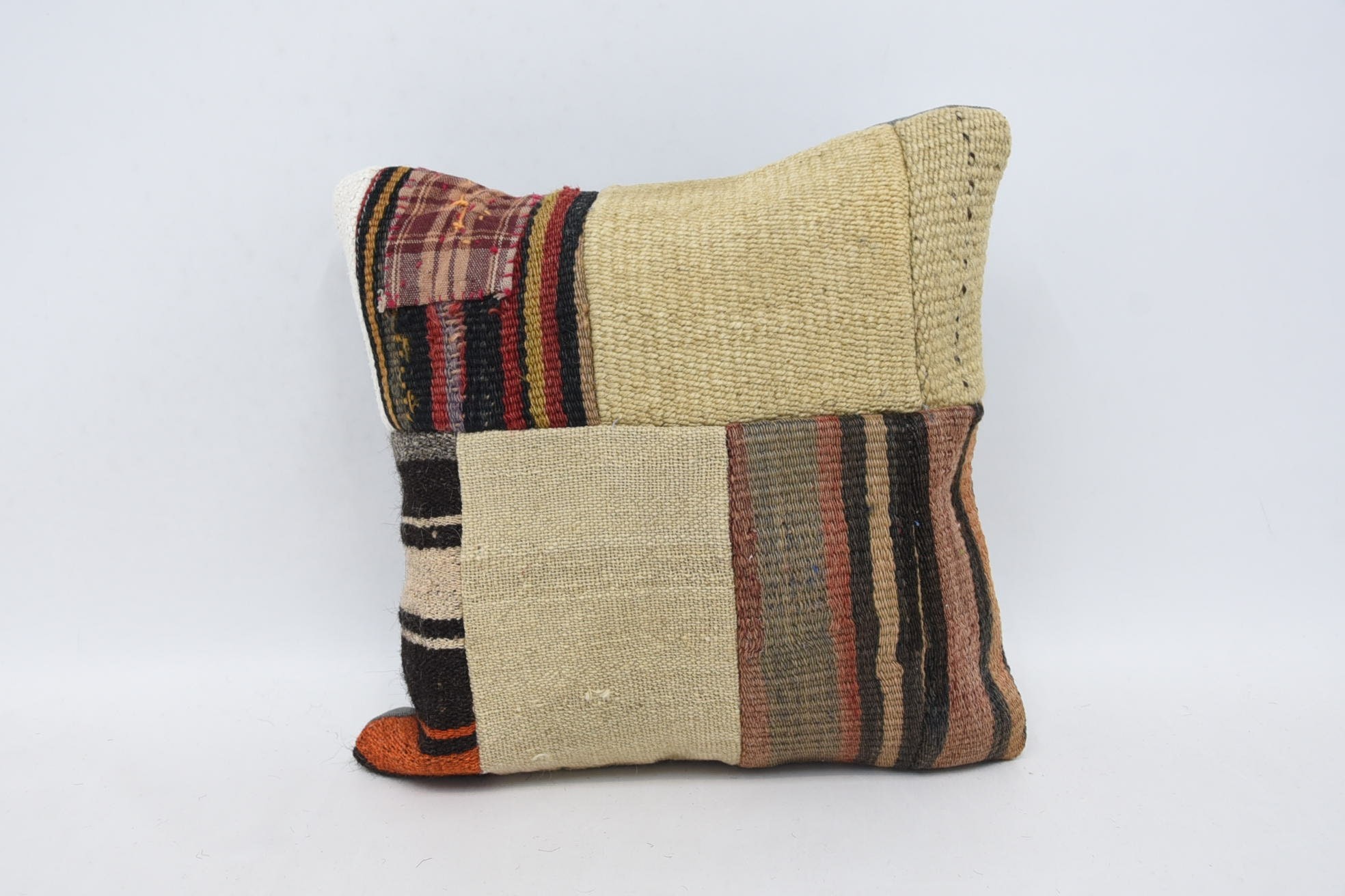 14"x14" Beige Pillow, Handwoven Cushion Case, Colorful Pillow Case, Ethnical Kilim Rug Pillow, Kilim Pillow, Vintage Kilim Throw Pillow