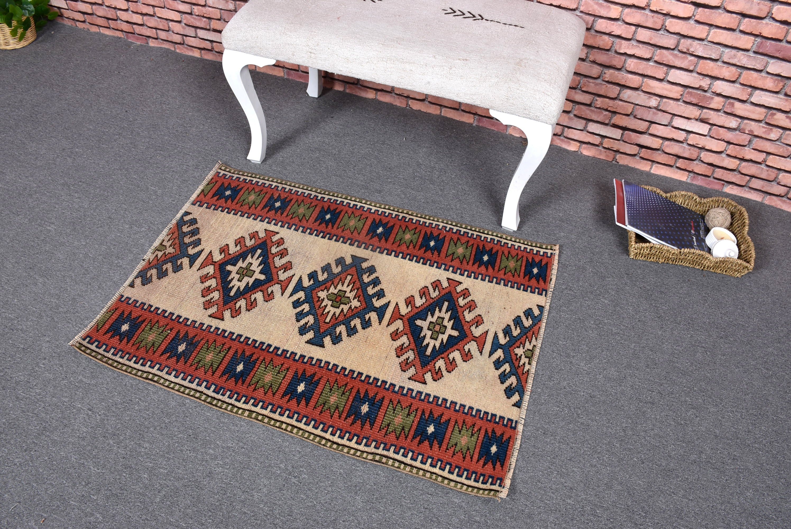 Floor Rug, Modern Rugs, Beige Cool Rug, 2.5x3.4 ft Small Rugs, Vintage Rugs, Small Area Rug, Small Boho Rugs, Wool Rugs, Turkish Rugs