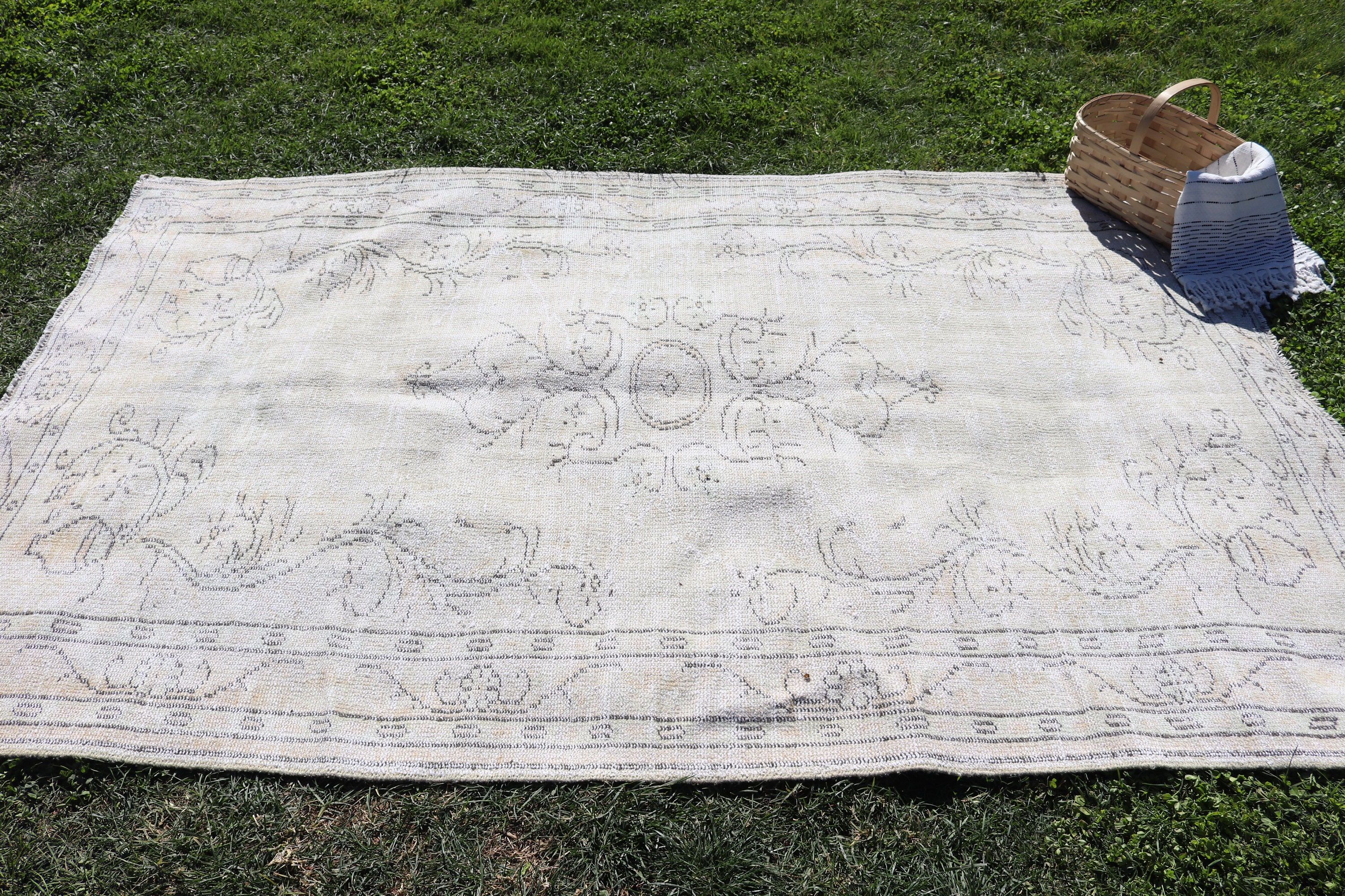 Türkiye Halısı, Büyük Oushak Halısı, Bej Soğuk Halı, Türk Halıları, Anadolu Halısı, Vintage Halılar, 5.1x8 ft Büyük Halı, Yemek Odası Halısı