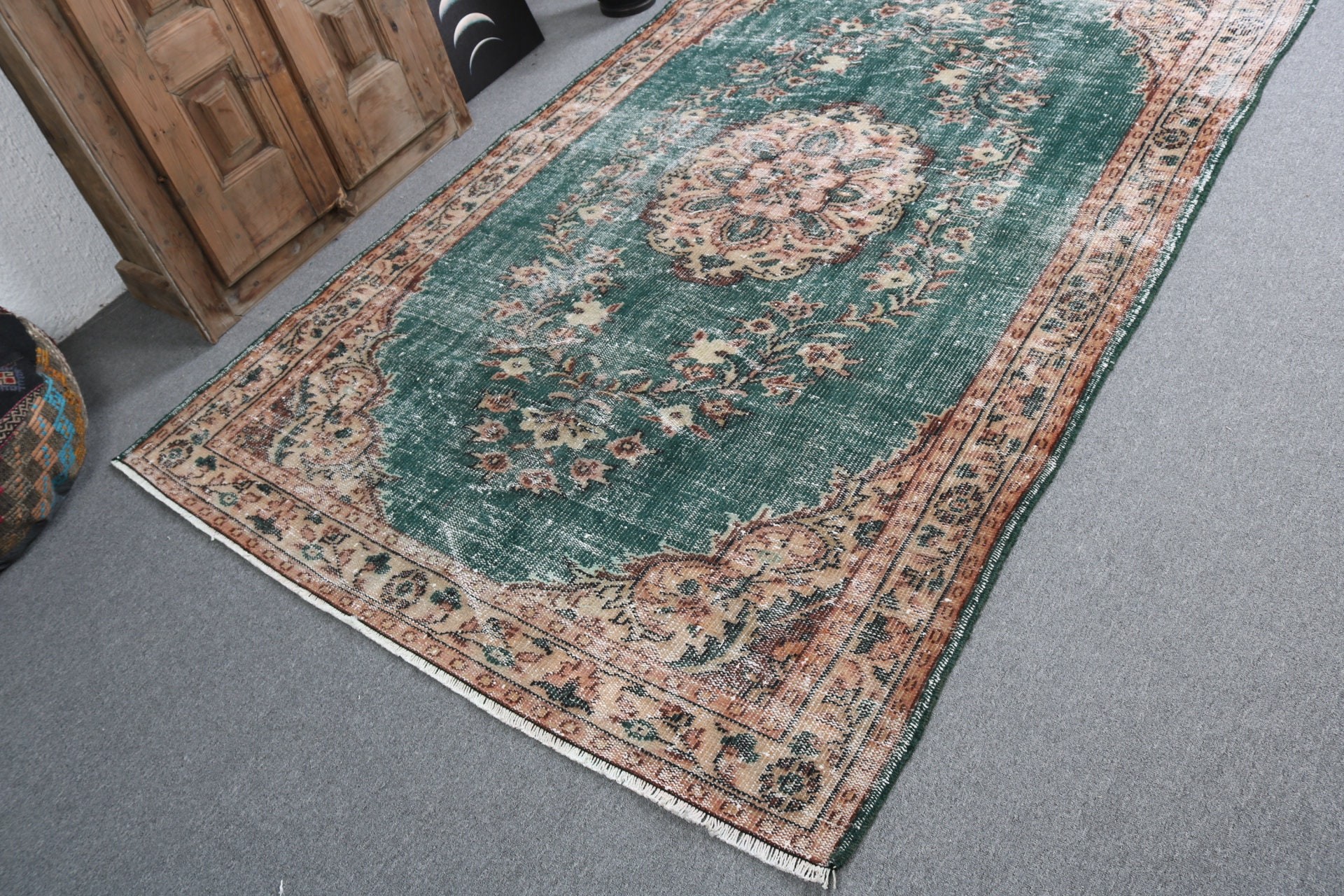 Büyük Boho Halı, Mutfak Halısı, Yemek Odası Halıları, Yeşil Lüks Halılar, Türk Halıları, Yer Halısı, Antika Halılar, Vintage Halı, 5,2x7,9 ft Büyük Halılar