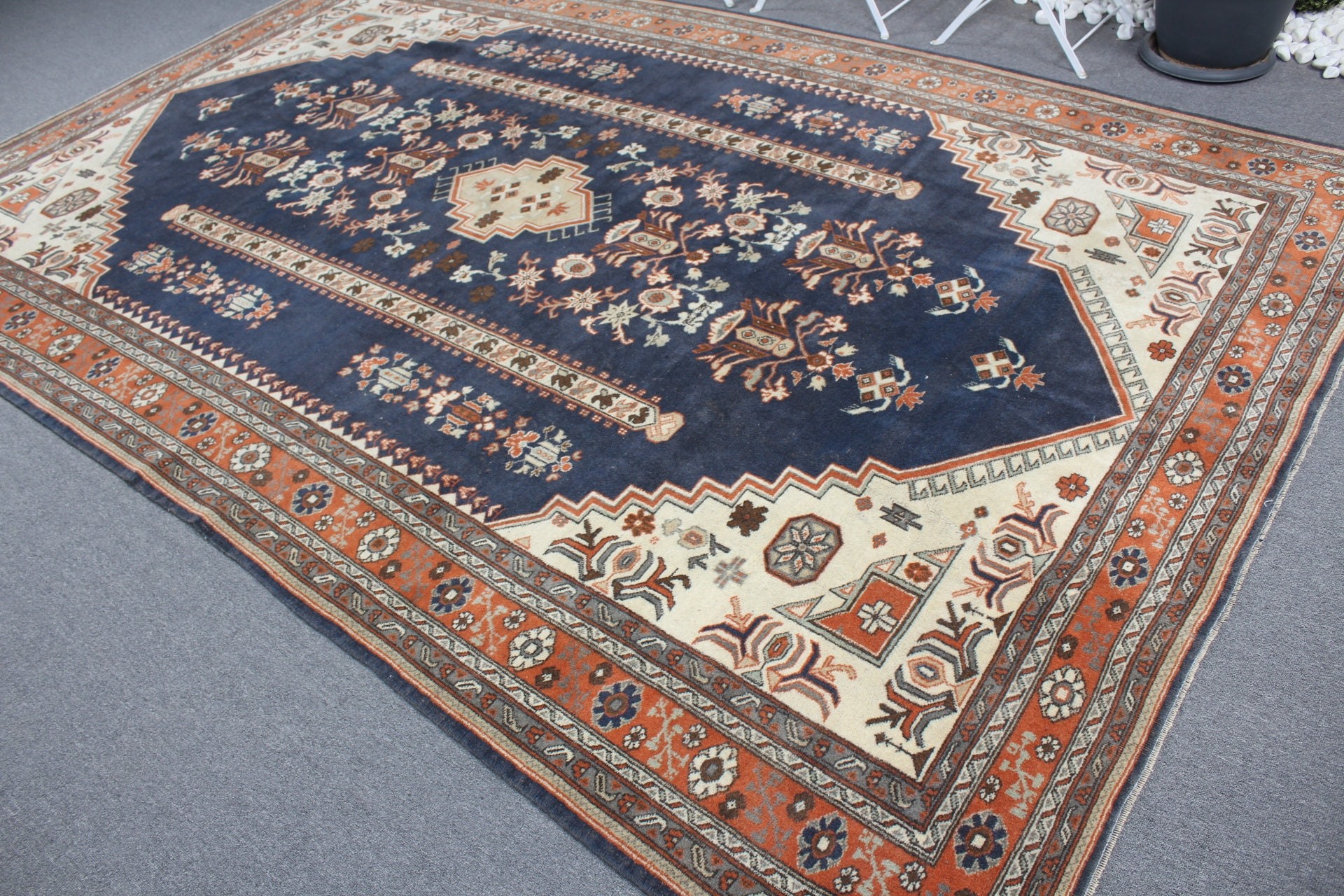 Salon Halıları, Türk Halısı, Mavi Fas Halısı, Havalı Halı, Düğün Halısı, Vintage Halı, Ev Dekor Halısı, Yemek Odası Halısı, 7.2x11.2 ft Büyük Boy Halılar