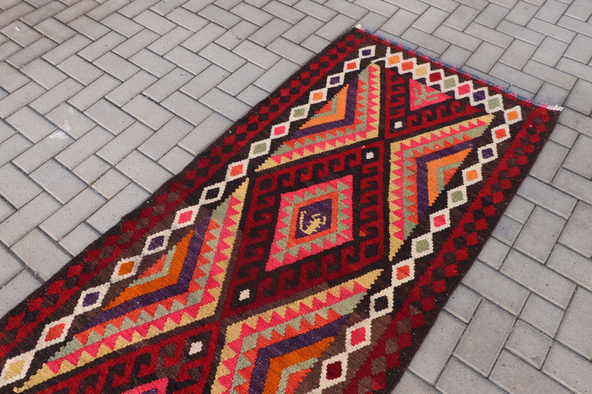 Antique Rug, Rugs for Runner, Hallway Rug, Turkish Rugs, Red Kitchen Rug, Vintage Rugs, 3.1x10.4 ft Runner Rugs, Ethnic Rug