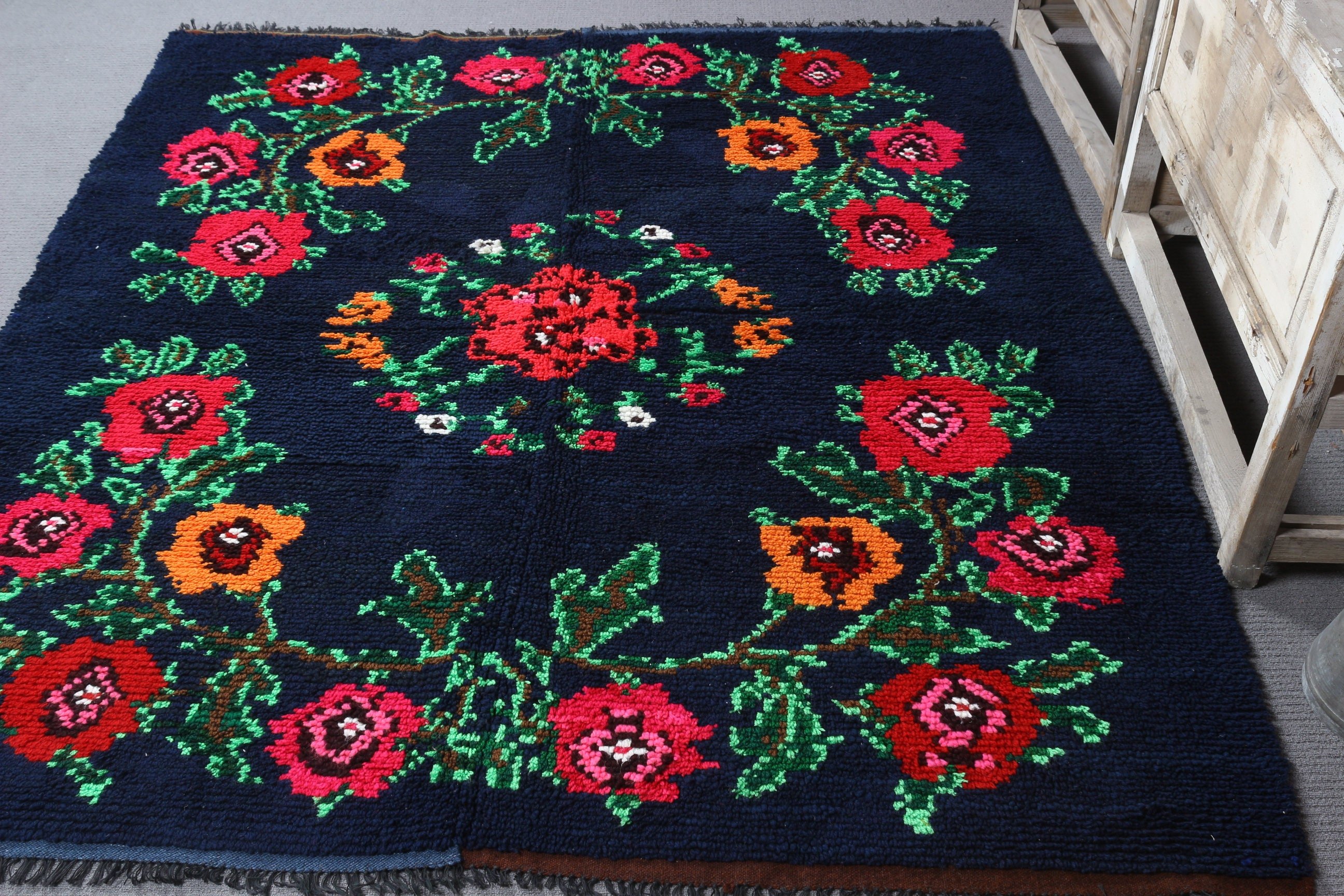 Türk Halıları, Sanat Halısı, 5.7x6.6 ft Alan Halısı, Vintage Halı, Mavi Mutfak Halısı, Ofis Halısı, Mutfak Halıları, Yer Halısı, Kilim