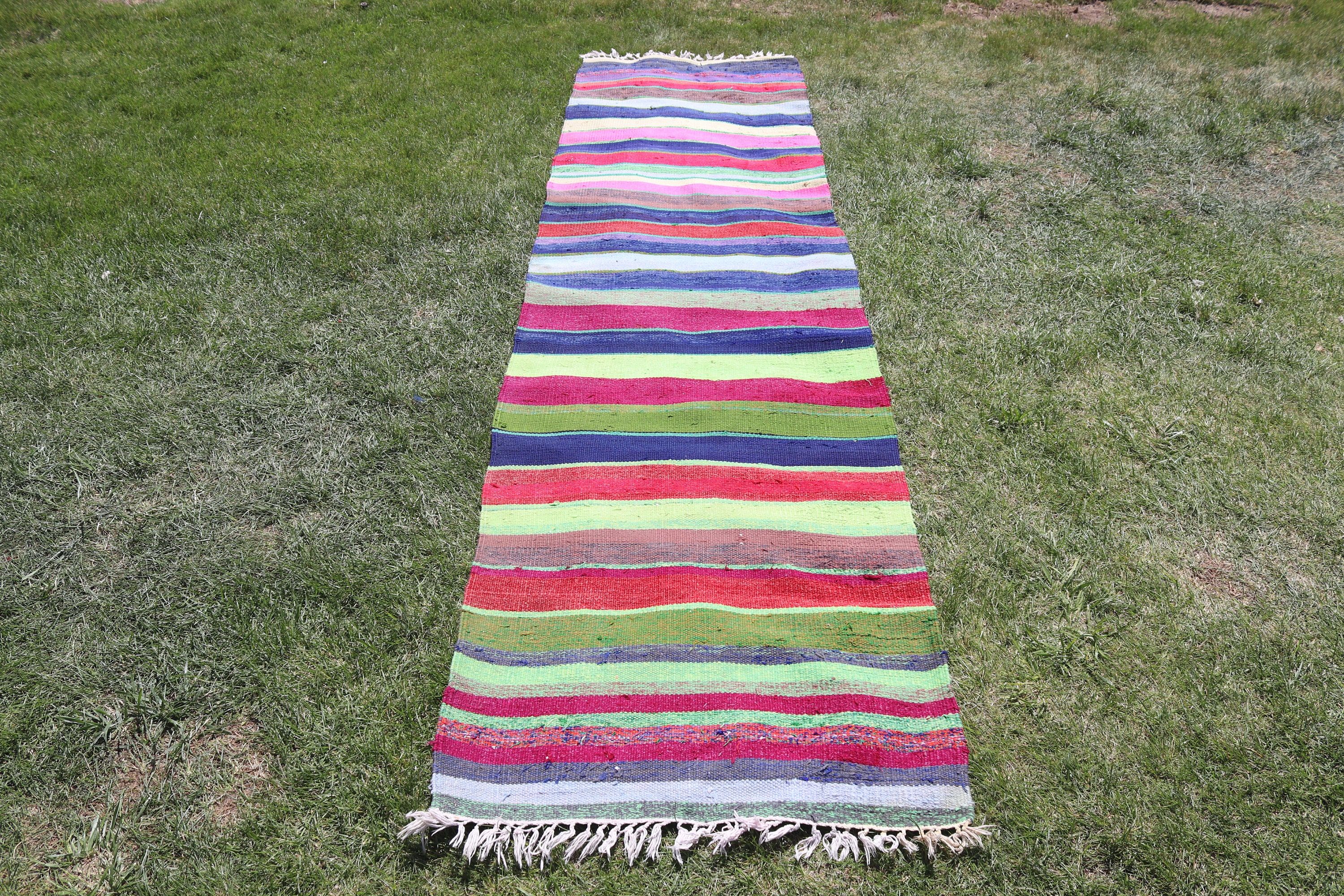 Runner Halıları, Türk Halısı, Koridor Halıları, Nötr Halılar, Gökkuşağı 2.4x9.6 ft Runner Halısı, Kilim, Yün Halı, Vintage Halılar