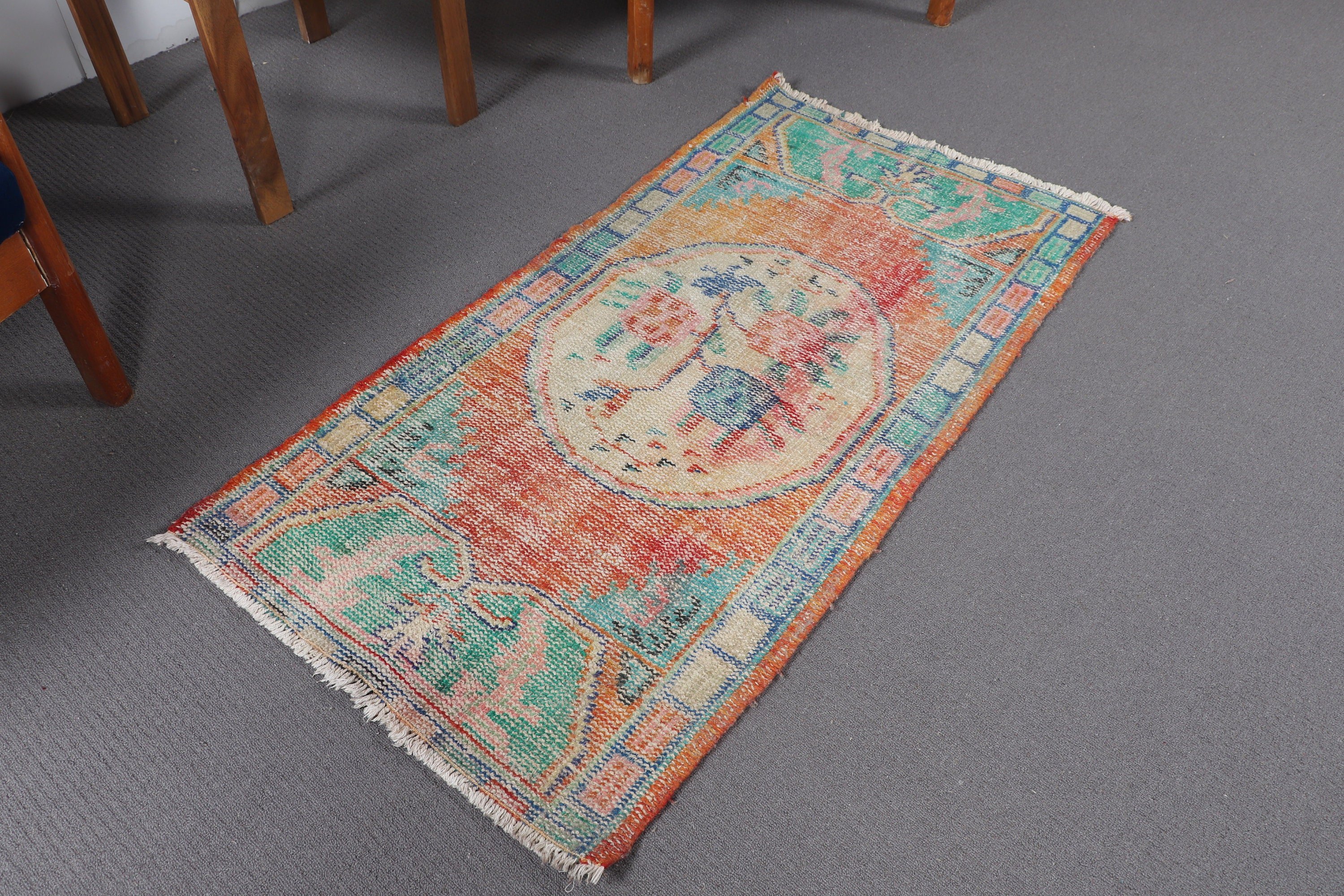 Cool Rug, Bedroom Rug, Orange Antique Rug, Oriental Rugs, Vintage Rug, Turkish Rugs, Bathroom Rugs, Bohemian Rugs, 2.1x4.2 ft Small Rugs