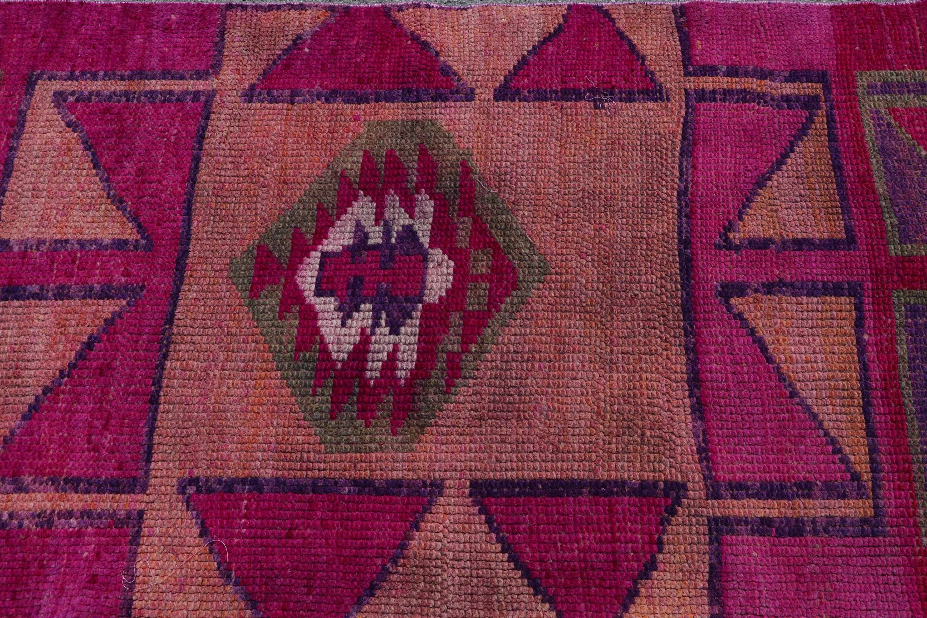 Oushak Rug, Pink Home Decor Rug, Turkish Rugs, Pale Rug, Corridor Rug, 3.1x13.8 ft Runner Rugs, Hallway Rugs, Vintage Rug