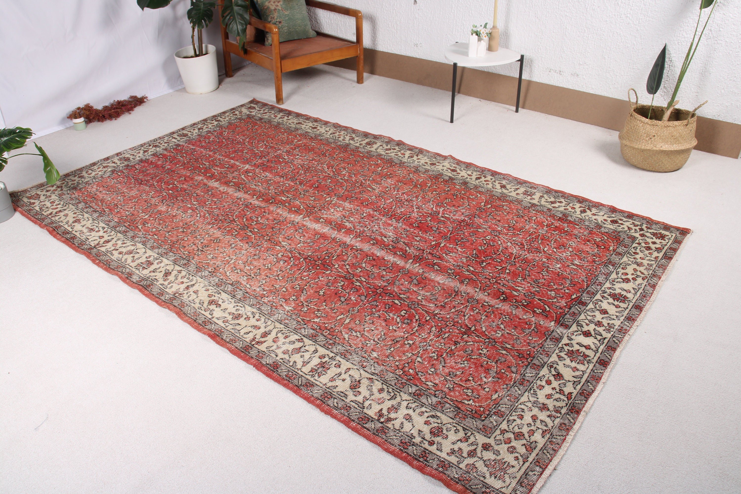 Kırmızı Mutfak Halısı, Antika Halı, 5.4x8.9 ft Büyük Halılar, Oturma Odası Halısı, Vintage Halılar, Türk Halıları, Büyük Vintage Halı, El Dokuma Halı