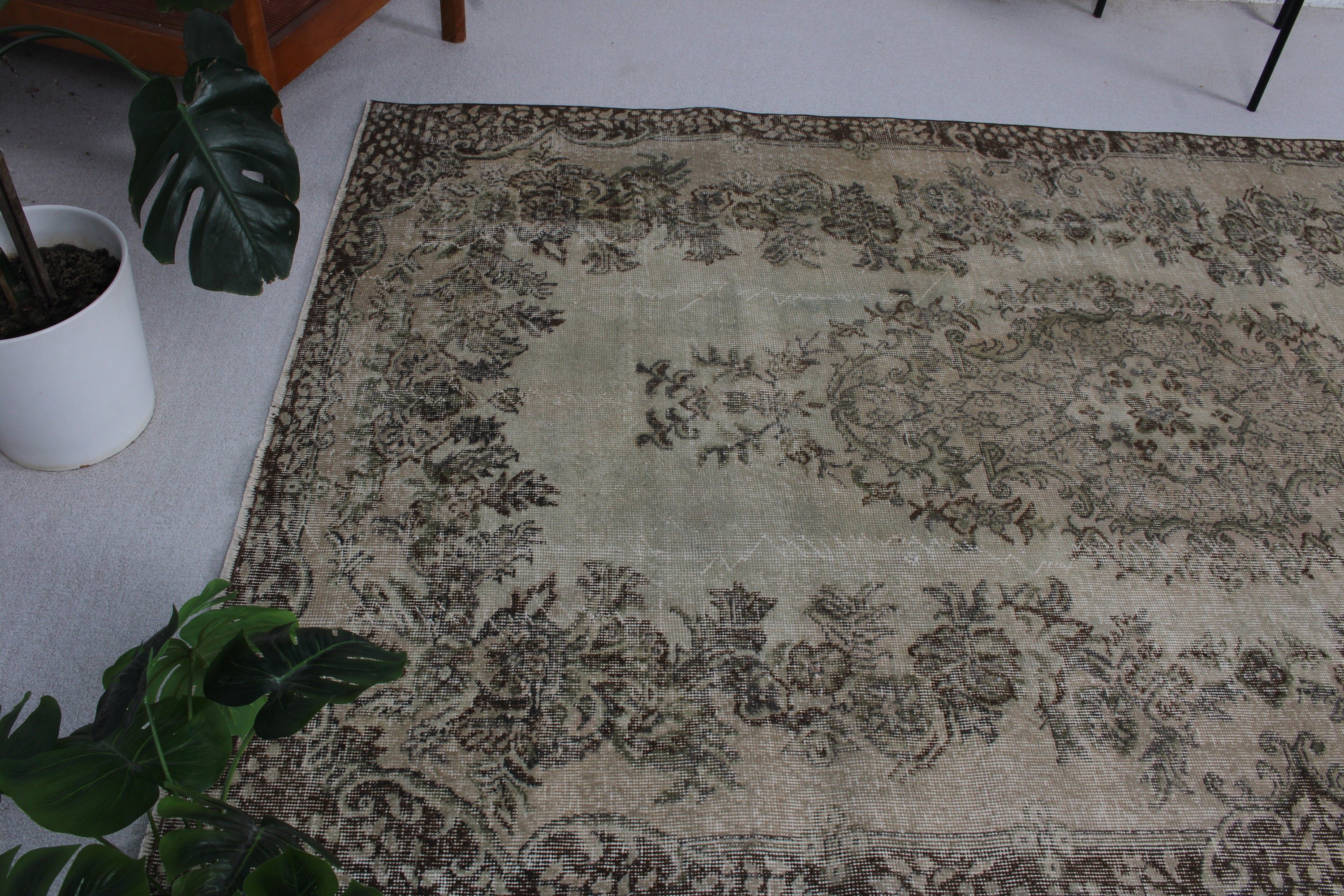 Oushak Halı, Vintage Halılar, Türk Halısı, Salon Halıları, Kahverengi 5.3x8.3 ft Büyük Halı, El Dokuma Halılar, Büyük Oushak Halısı, Havalı Halı