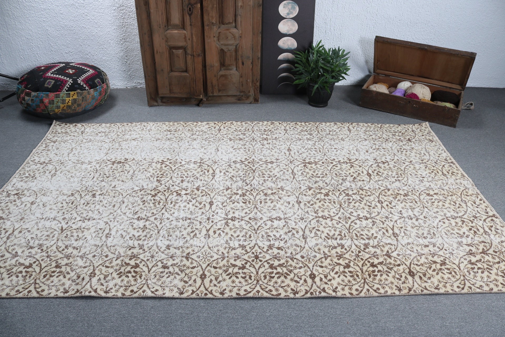 Yemek Odası Halısı, Büyük Boho Halıları, Kabile Halıları, Havalı Halılar, Bej Lüks Halılar, Türk Halısı, 5,2x8,8 ft Büyük Halı, Vintage Halılar, Oryantal Halı