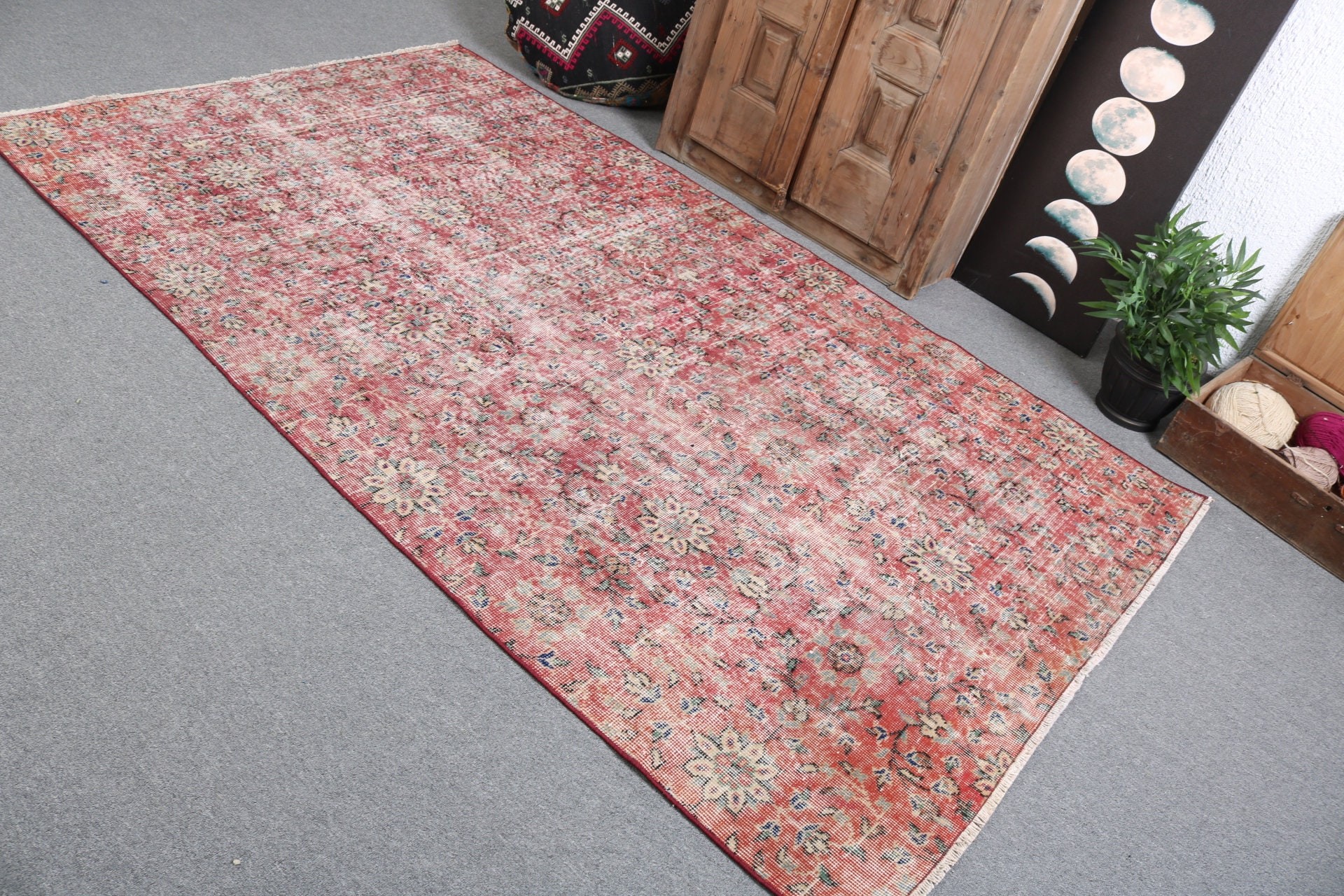 Home Decor Rug, Vintage Rug, 4.7x8.2 ft Area Rug, Boho Rugs, Turkish Rugs, Dining Room Rugs, Living Room Rugs, Rugs for Area, Red Wool Rug