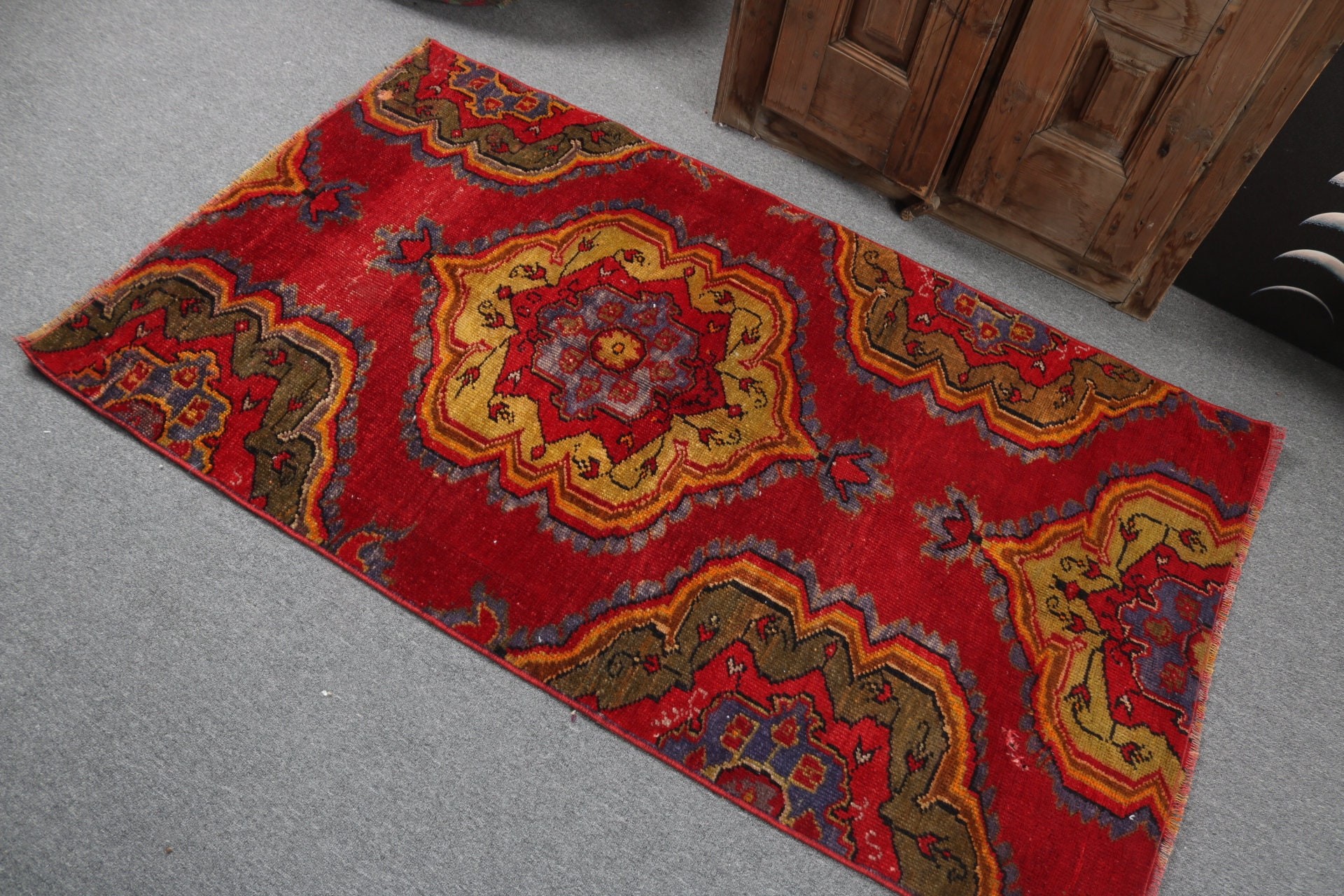 Nursery Rug, Turkish Rug, Vintage Accent Rug, Floor Rugs, Red Wool Rug, Rugs for Kitchen, Vintage Rug, Cool Rugs, 3.2x5.4 ft Accent Rugs