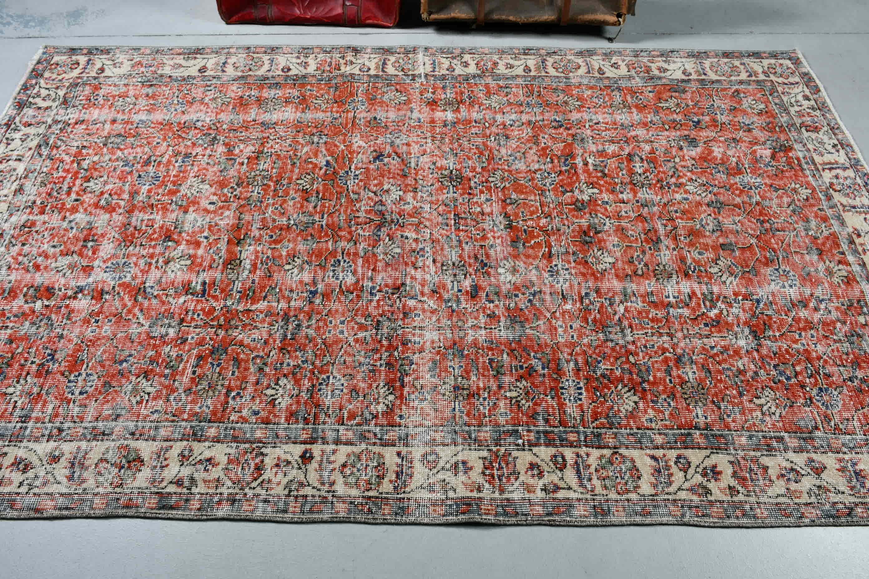 Kırmızı Oushak Halı, Sessiz Halı, Vintage Halı, Yatak Odası Halıları, 5.2x8.3 ft Büyük Halı, Oturma Odası Halısı, Anadolu Halısı, Türk Halısı, Yatak Odası Halıları