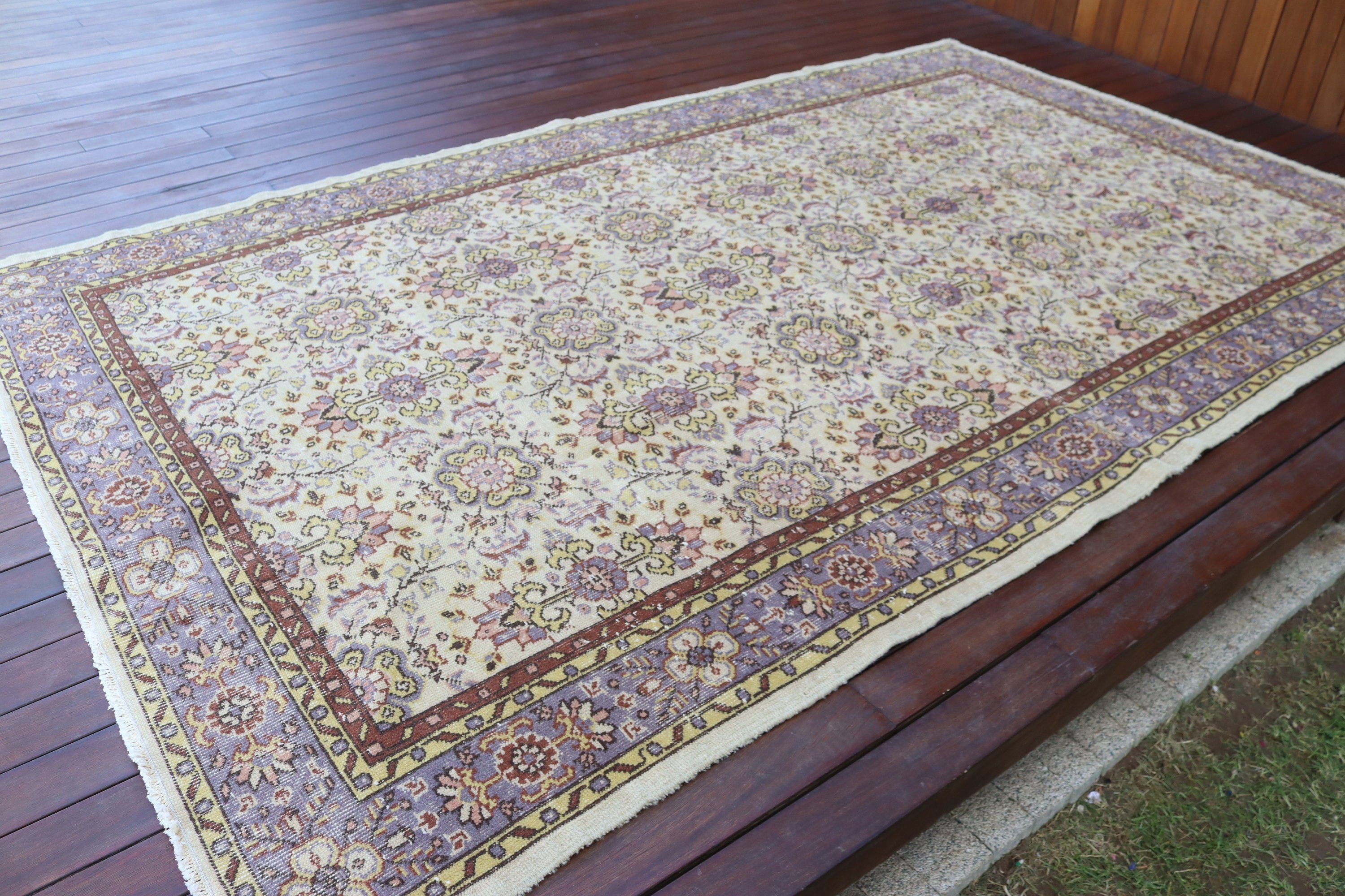 Yatak Odası Halısı, Büyük Vintage Halılar, Vintage Halı, 6.2x10.1 ft Büyük Halı, Oushak Halısı, Boho Halıları, Bej Bildirimi Halıları, Türk Halıları, Türkiye Halıları