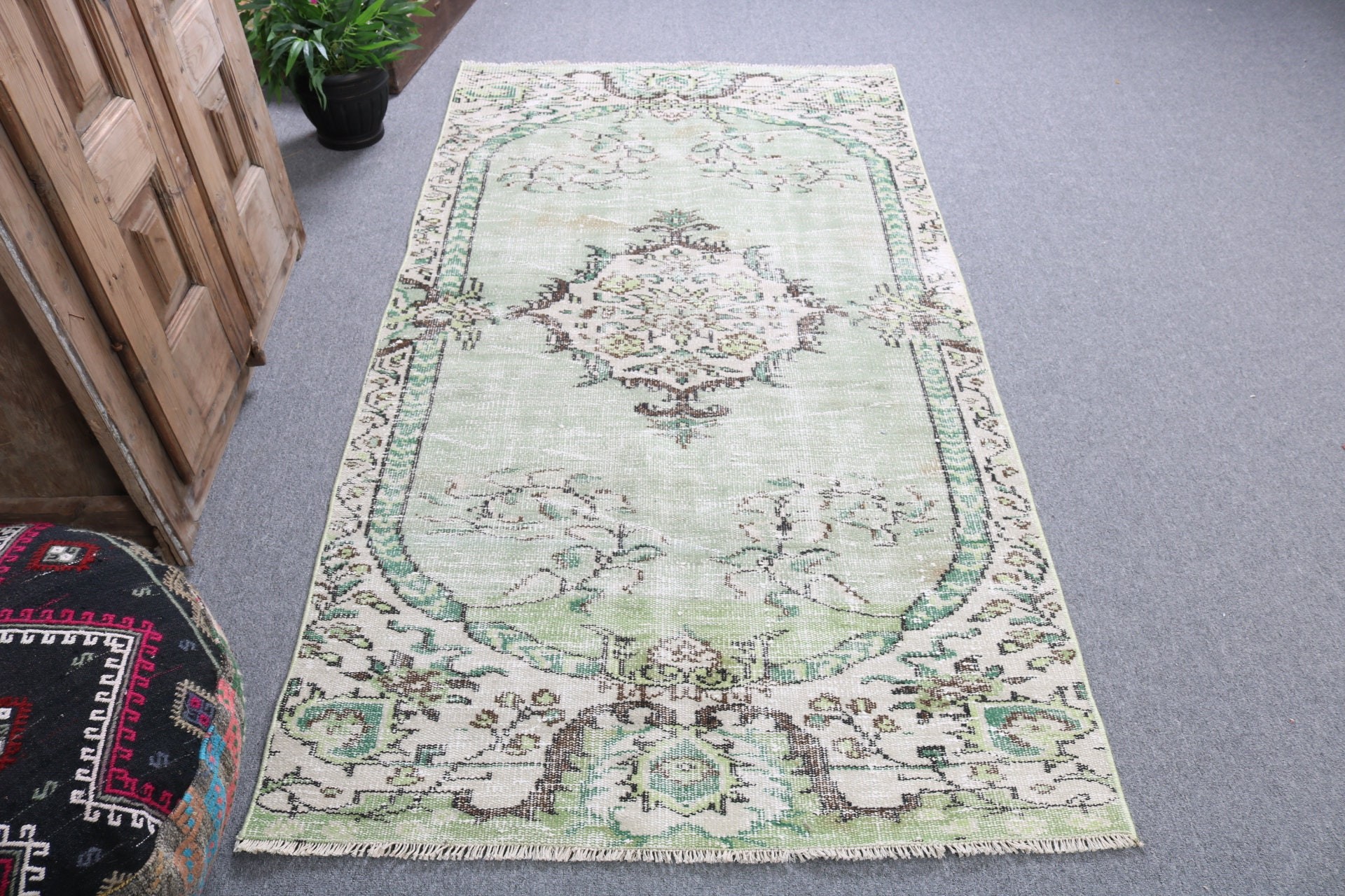 Green Kitchen Rugs, Indoor Rugs, Turkish Rugs, Vintage Rug, Boho Area Rugs, Modern Rugs, Handmade Rug, 3.6x6.8 ft Area Rug, Home Decor Rug