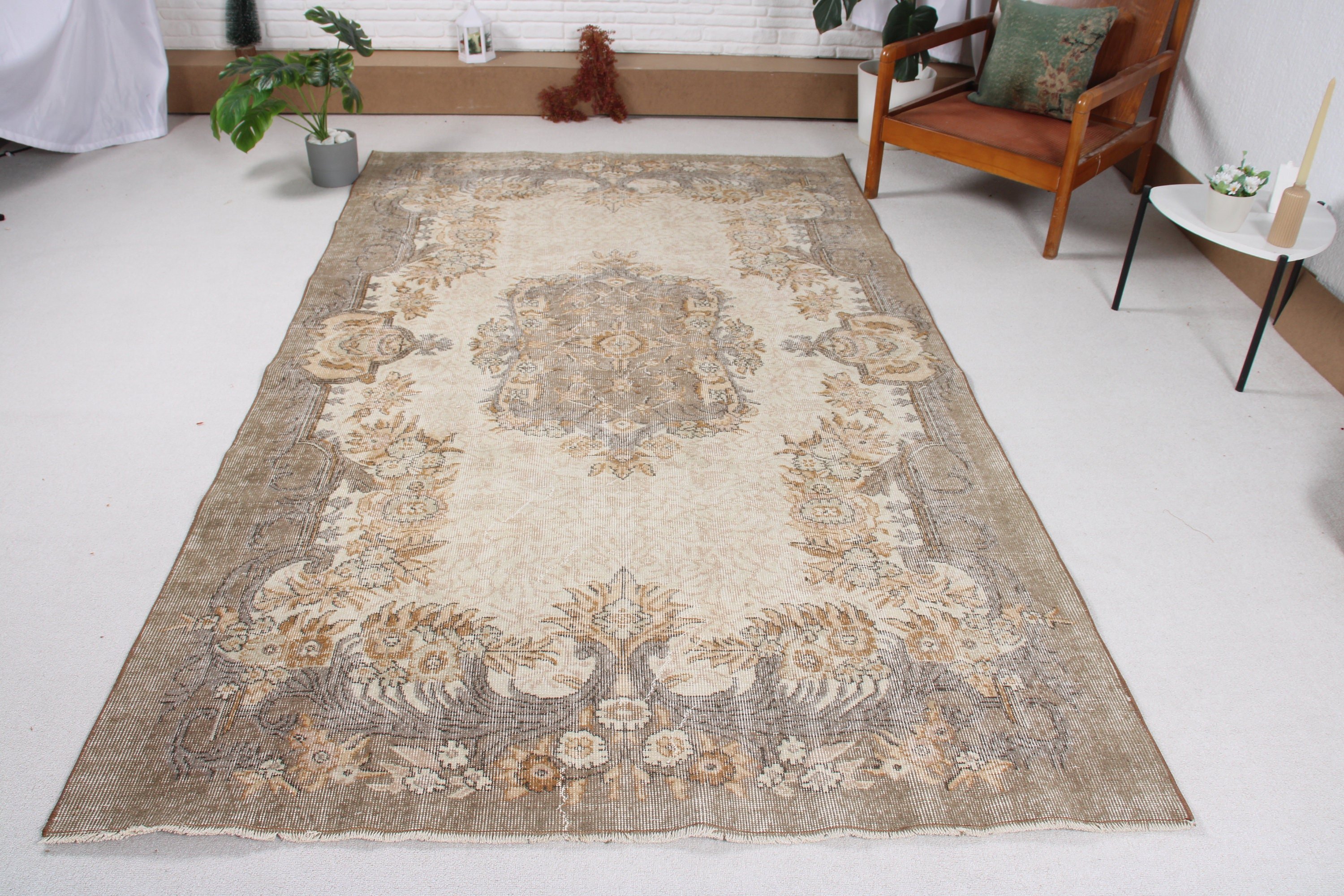 Türk Halıları, 5.4x9.1 ft Büyük Halı, Salon Halısı, Ofis Halıları, Lüks Halı, Bej Anadolu Halısı, Boho Halısı, Büyük Oushak Halıları, Vintage Halılar