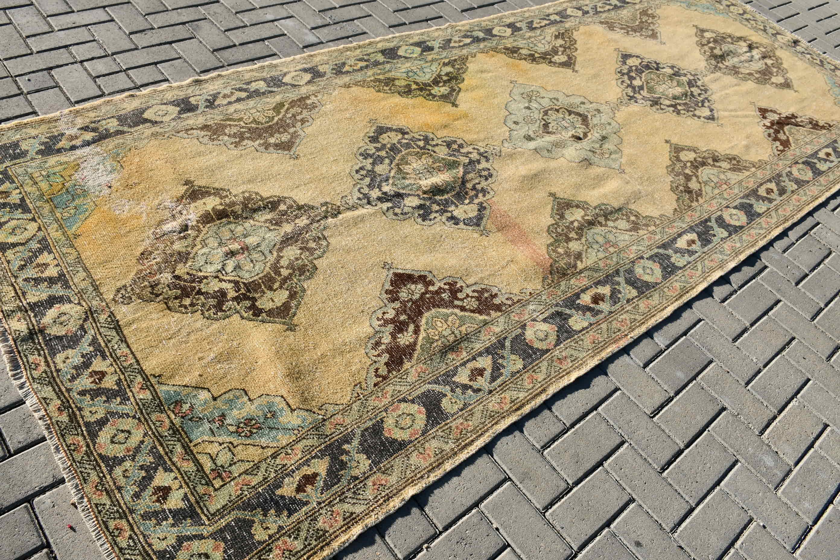 Turkish Rugs, 4.9x12.1 ft Large Rugs, Yellow Antique Rug, Floor Rugs, Aesthetic Rugs, Dining Room Rug, Salon Rug, Bedroom Rugs, Vintage Rug