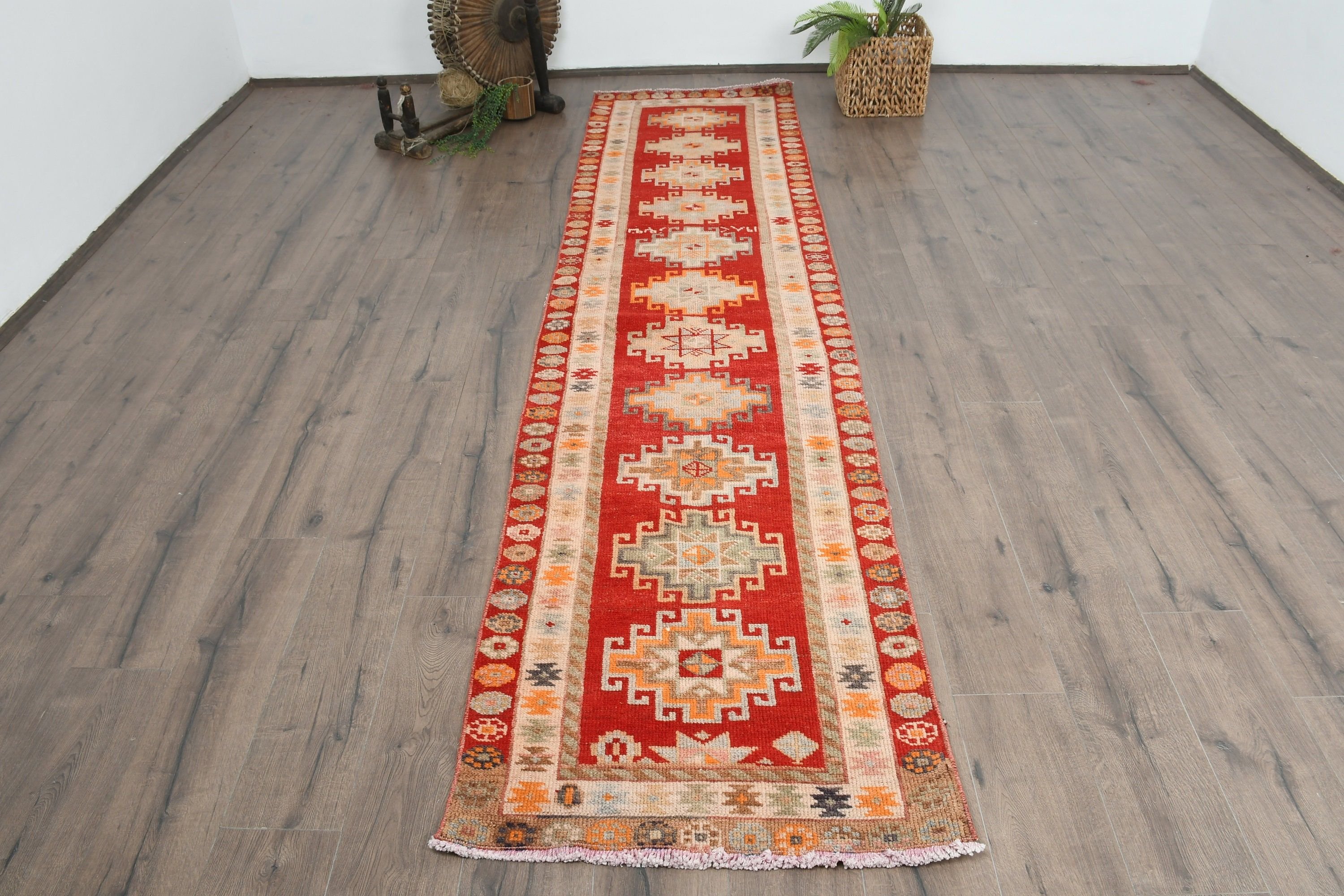 Oriental Rug, Hallway Rugs, Aesthetic Rug, Stair Rug, Moroccan Rug, 2.6x10.7 ft Runner Rug, Red Home Decor Rugs, Turkish Rug, Vintage Rug