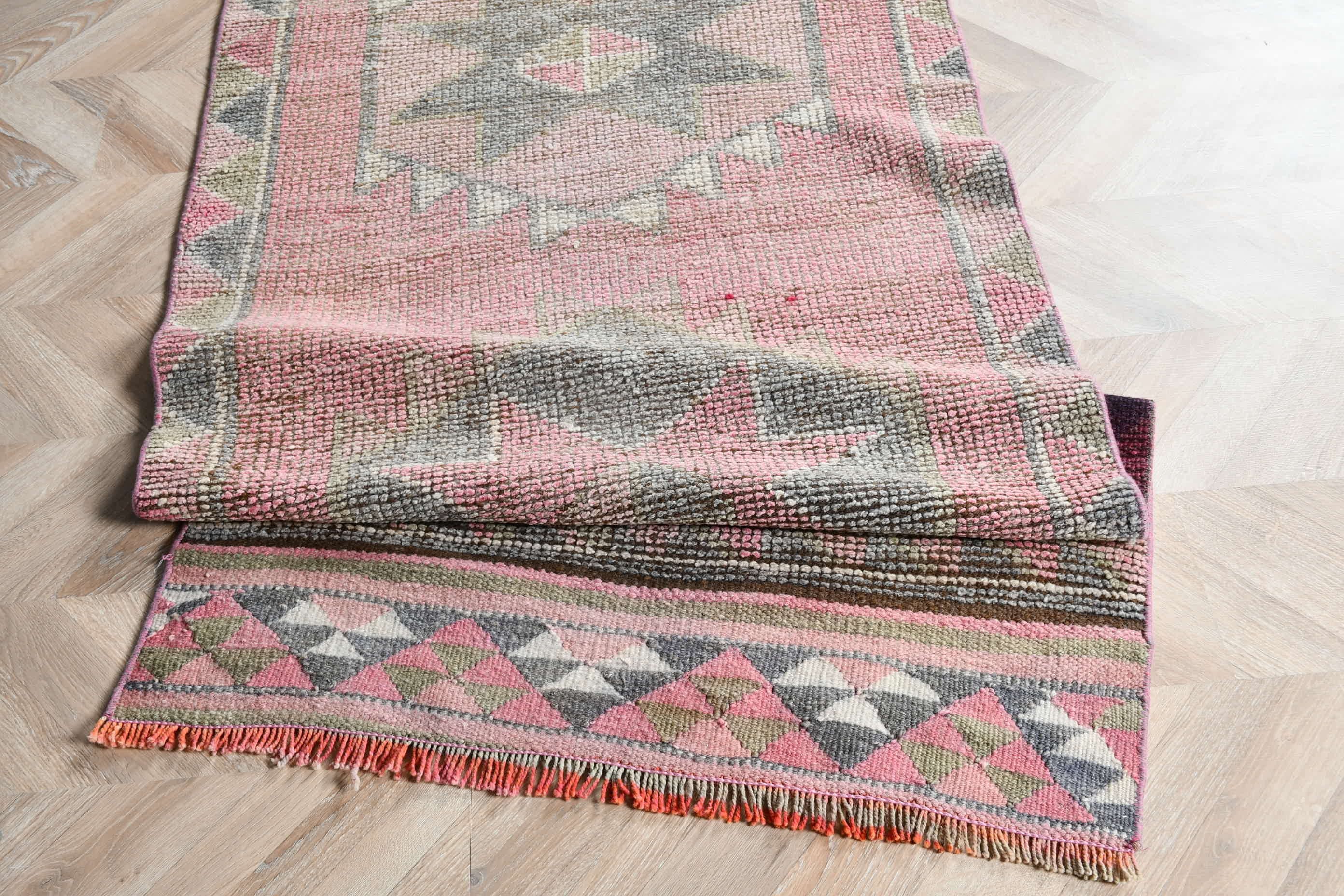 Pink Oriental Rug, Hallway Rugs, Wool Rug, Turkish Rug, Rugs for Kitchen, 2.9x11.4 ft Runner Rug, Stair Rug, Home Decor Rug, Vintage Rugs