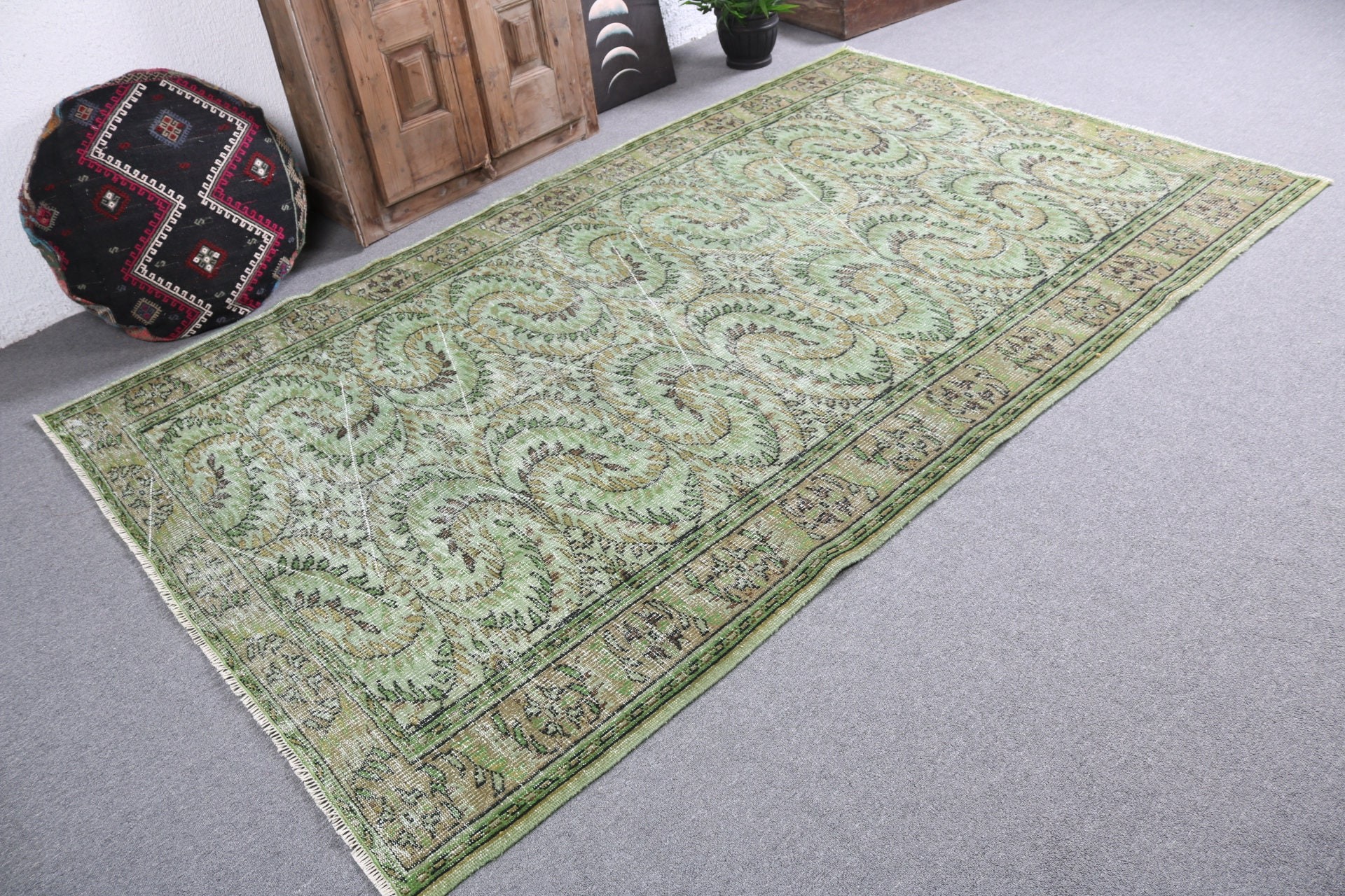 Oturma Odası Halıları, 5.5x8.8 ft Büyük Halı, Estetik Halılar, Oryantal Halı, Vintage Halı, Mutfak Halıları, Türk Halıları, Yeşil Boho Halıları, Yatak Odası Halısı