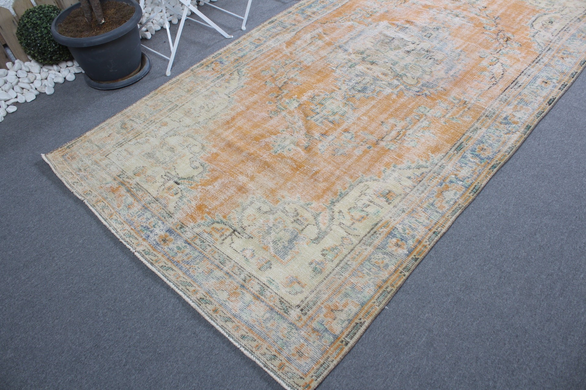 Oriental Rugs, Orange Home Decor Rug, 4.9x9.3 ft Large Rug, Vintage Rug, Living Room Rug, Turkish Rugs, Oushak Rug, Dining Room Rugs