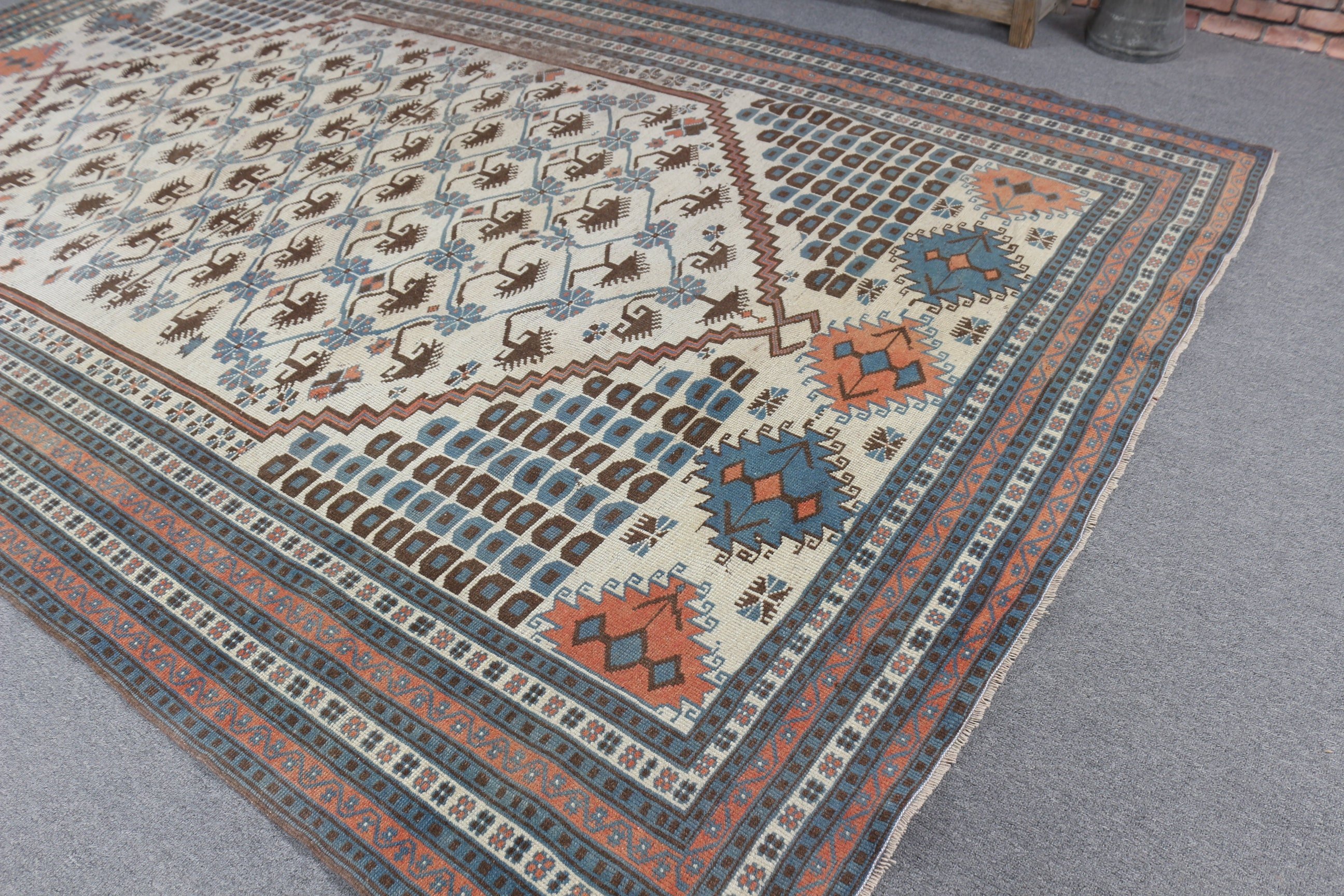 Büyük Boho Halıları, Vintage Halılar, Türk Halıları, 6.1x9.3 ft Büyük Halı, Bej Anadolu Halısı, Yatak Odası Halıları, Aztek Halısı, Yer Halıları, Anadolu Halıları