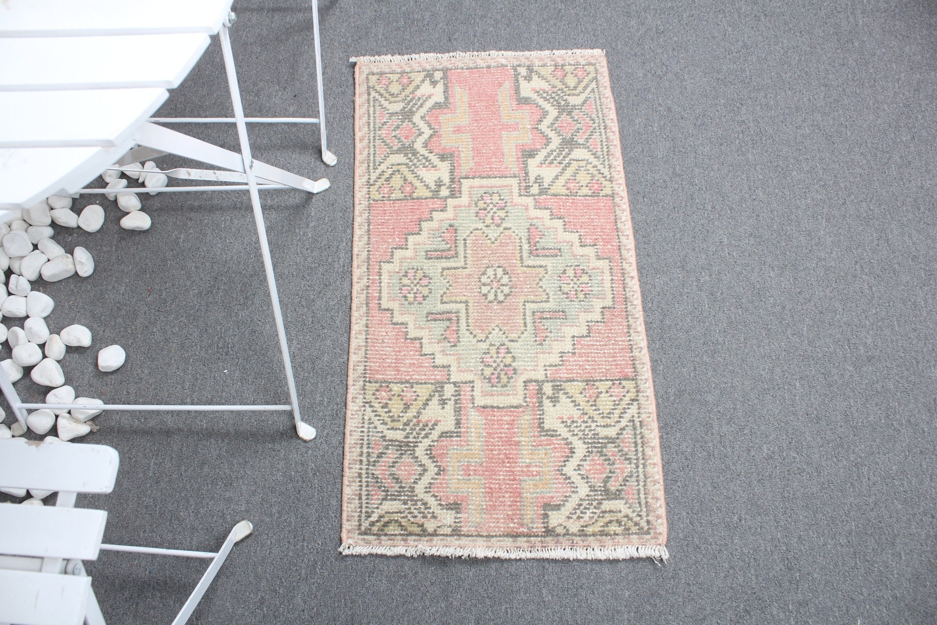 1.5x2.9 ft Küçük Halı, Duvara Asılı Halılar, Bej Fas Halısı, Vintage Halı, Havalı Halı, Oushak Halıları, Mutfak Halısı, Türk Halısı, Parlak Halılar