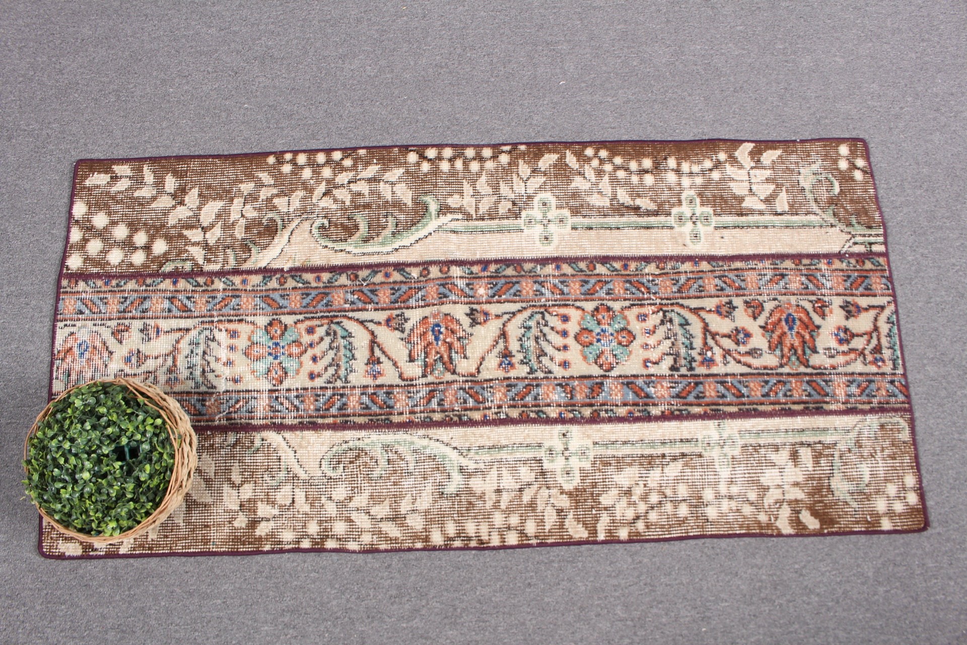 Kapı Paspas Halıları, Yatak Odası Halıları, Bej Antika Halılar, Banyo Halısı, Türk Halıları, Vintage Halı, Eski Halı, 2.1x4.4 ft Küçük Halı