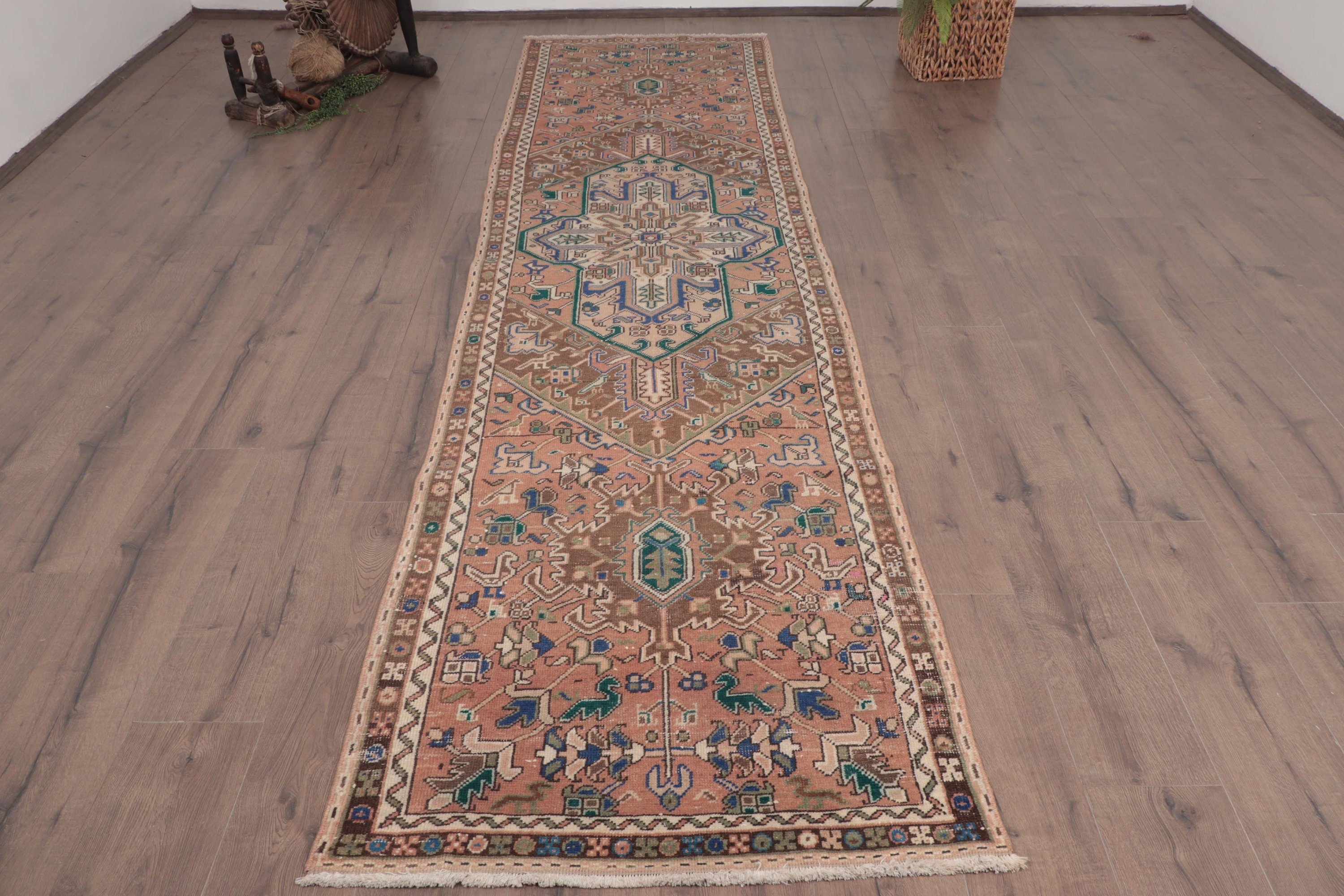 3x11.4 ft Runner Halı, Kahverengi Açıklama Halıları, Vintage Halı, Türk Halıları, Fas Halıları, Mutfak Halısı, Uzun Koşucu Halıları, Oushak Halıları