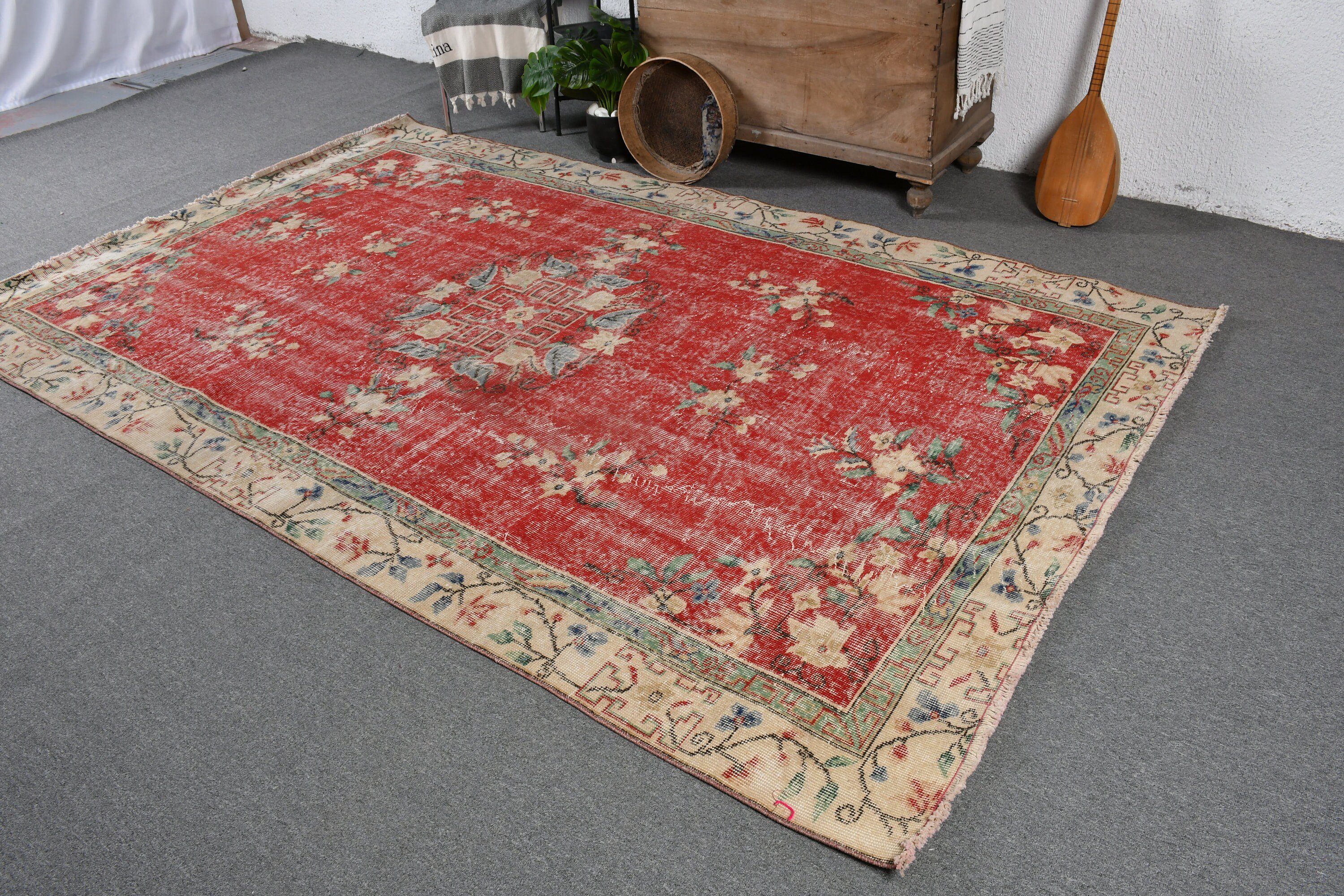 Yatak Odası Halısı, Kırmızı Oryantal Halı, Yatak Odası Halıları, Oryantal Halı, 6x9.6 ft Büyük Halı, Türk Halıları, Vintage Halılar, Ev Dekorasyonu Halısı, Salon Halıları