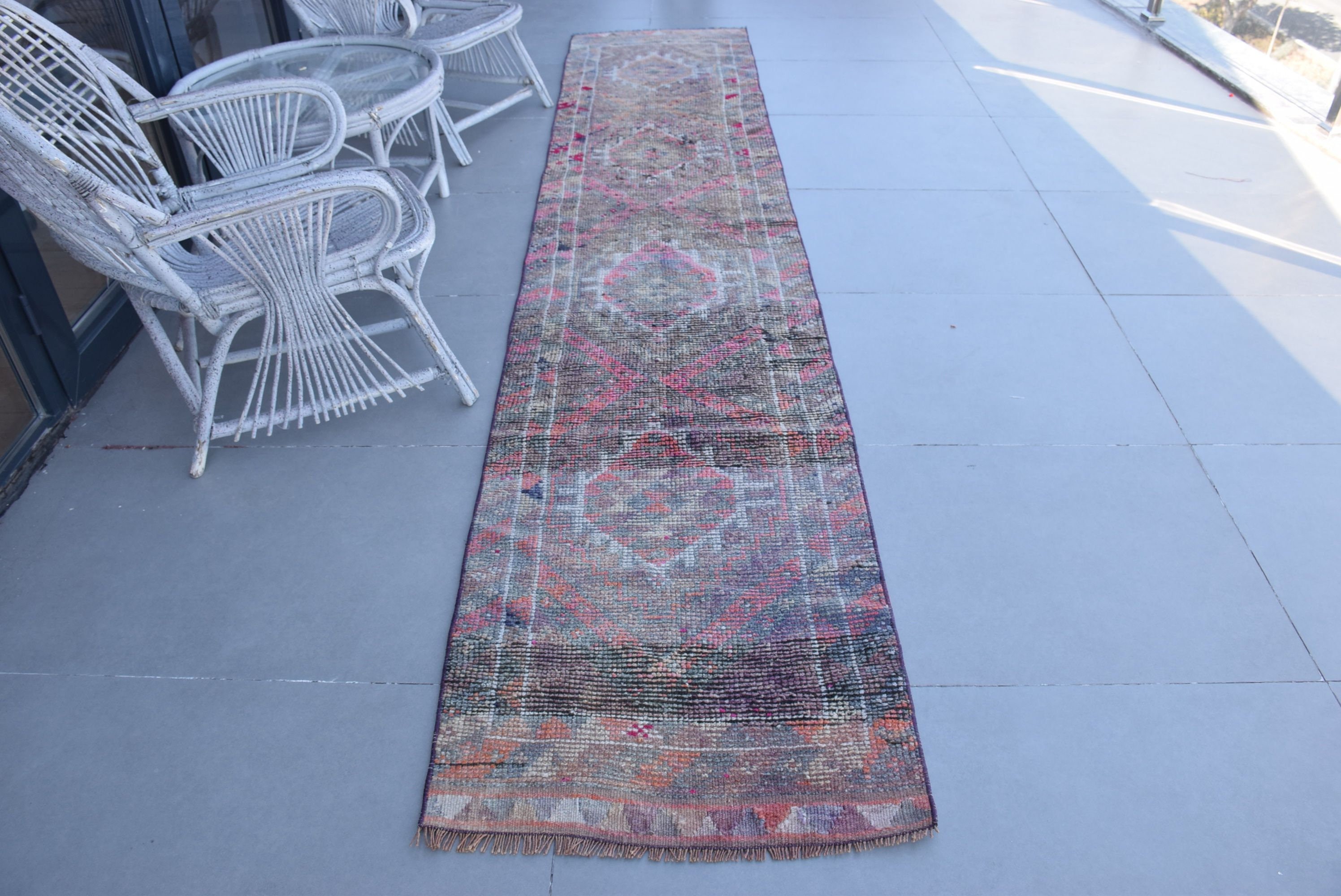 Merdiven Halıları, Kahverengi Oryantal Halı, Yer Halıları, Koridor Halıları, Türk Halısı, Vintage Halı, 2,4x12,1 ft Koşucu Halısı, Koridor Halısı, Yatak Odası Halısı